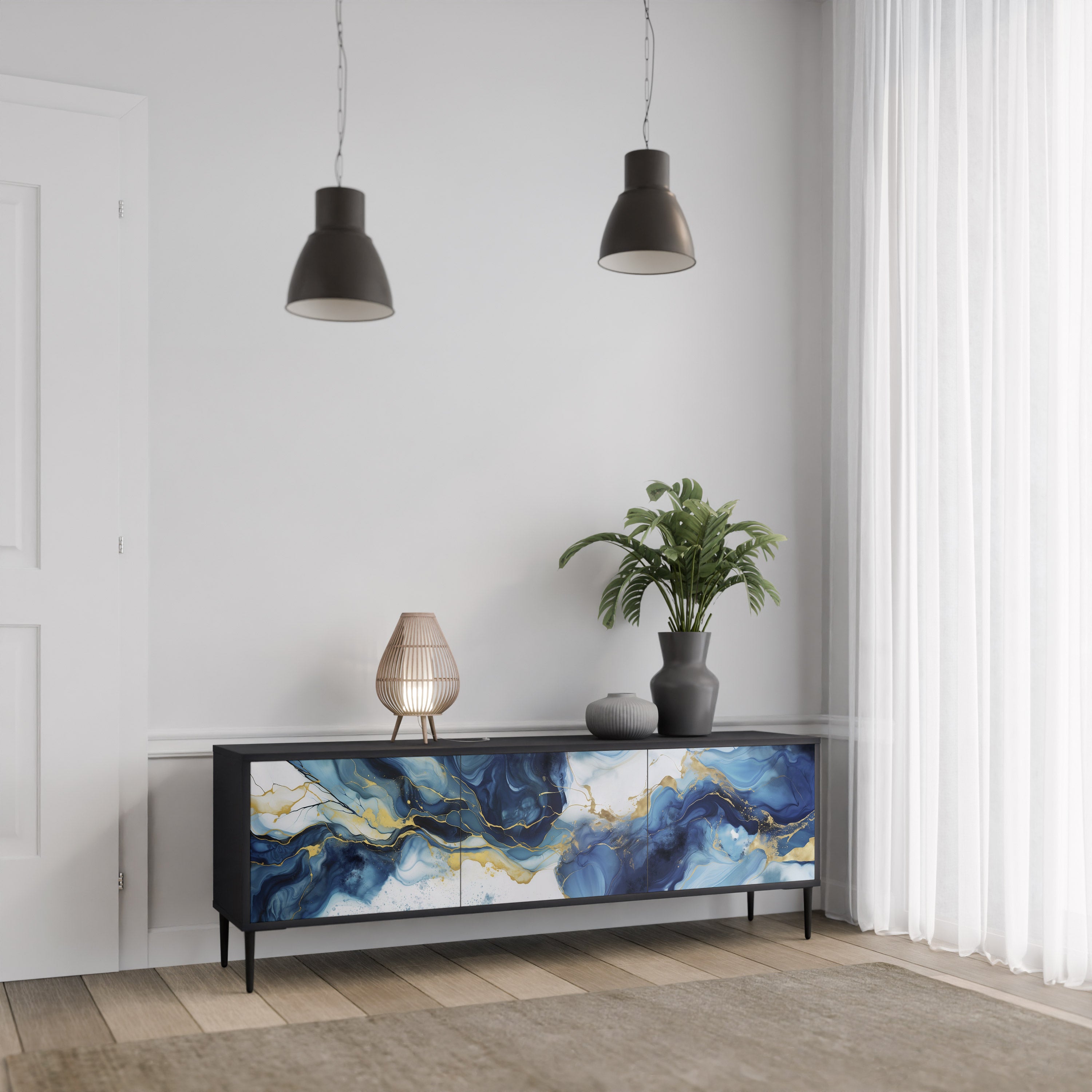 INKY MARBLE Szafka RTV 3-drzwiowa korpus Czarny