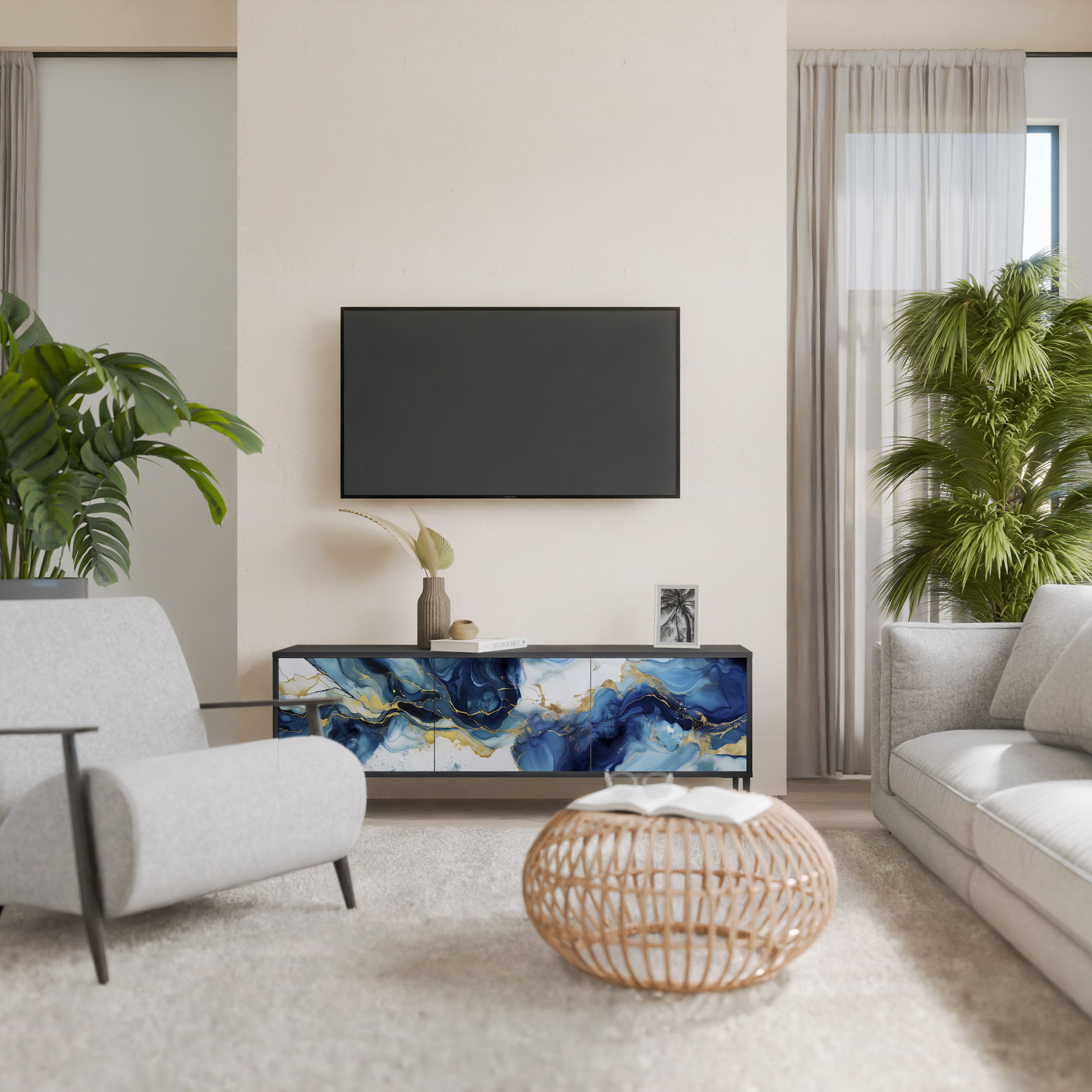 INKY MARBLE Szafka RTV 3-drzwiowa korpus Czarny