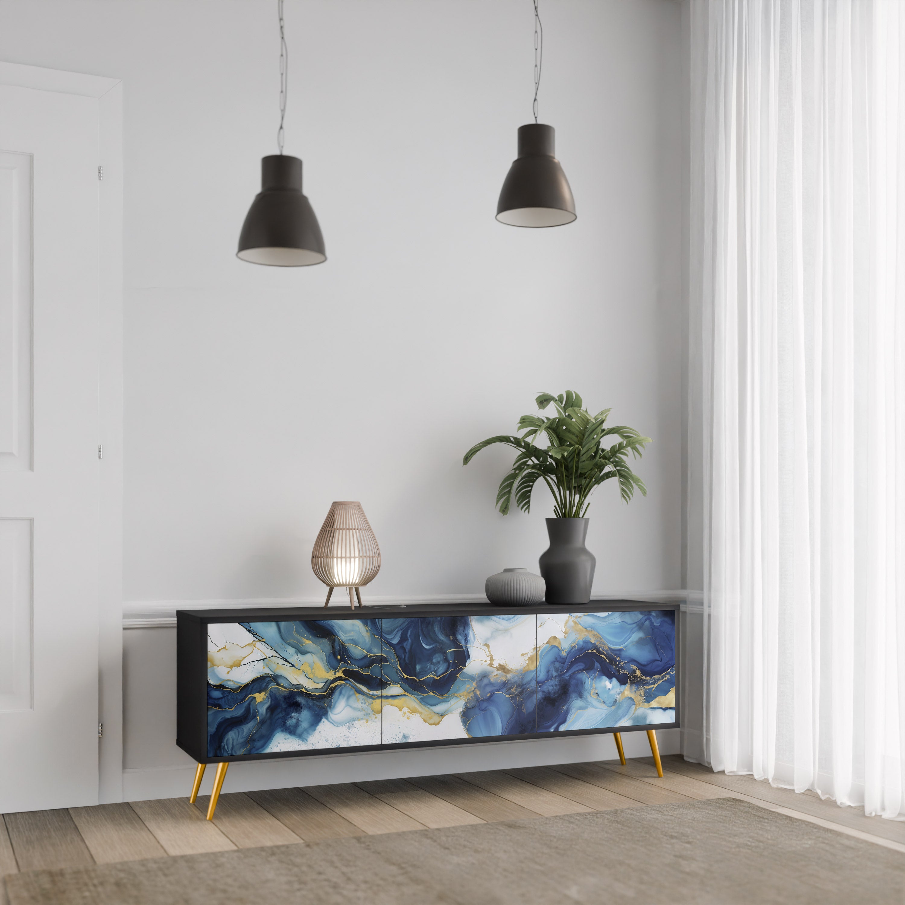 INKY MARBLE Szafka RTV 3-drzwiowa korpus Czarny