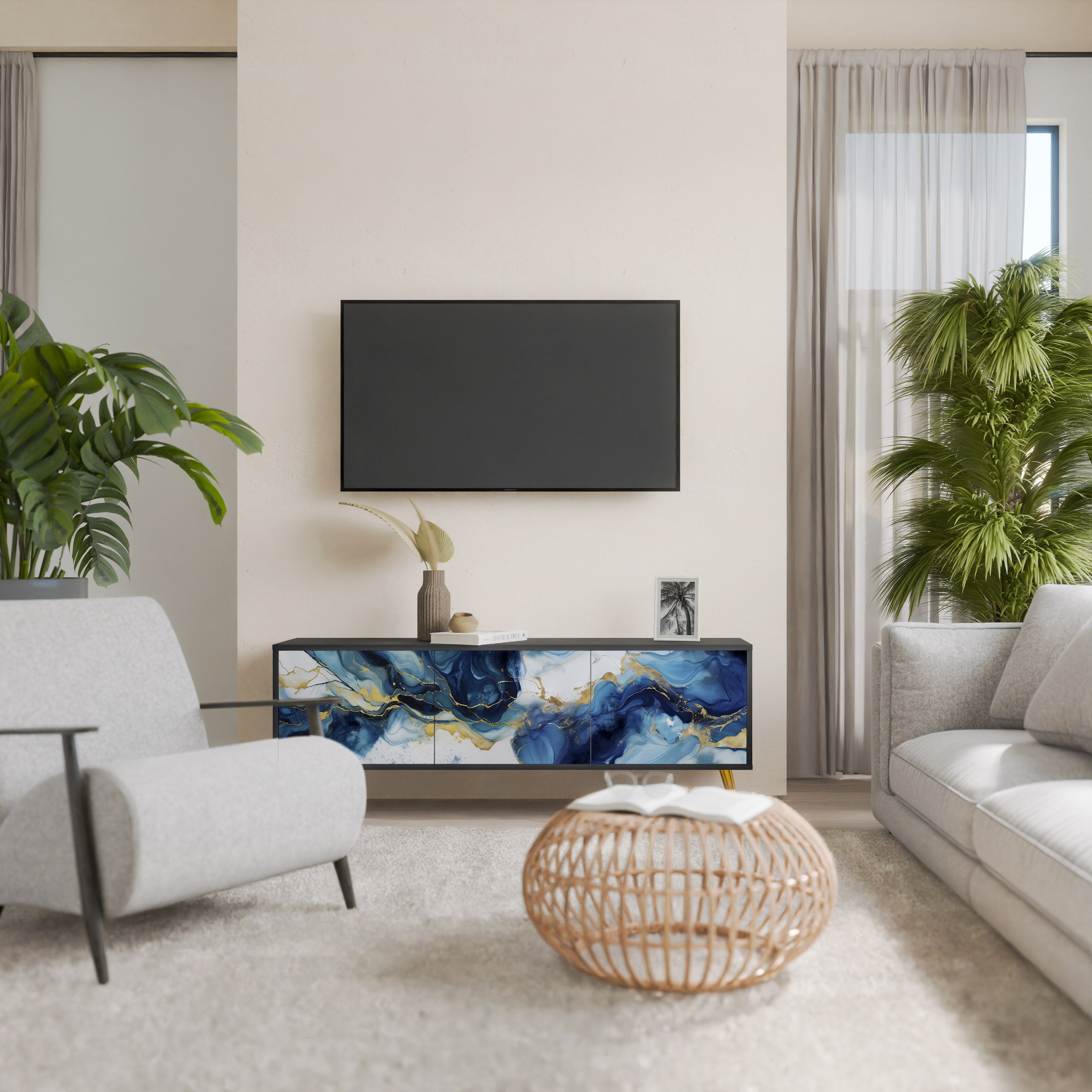INKY MARBLE Szafka RTV 3-drzwiowa korpus Czarny
