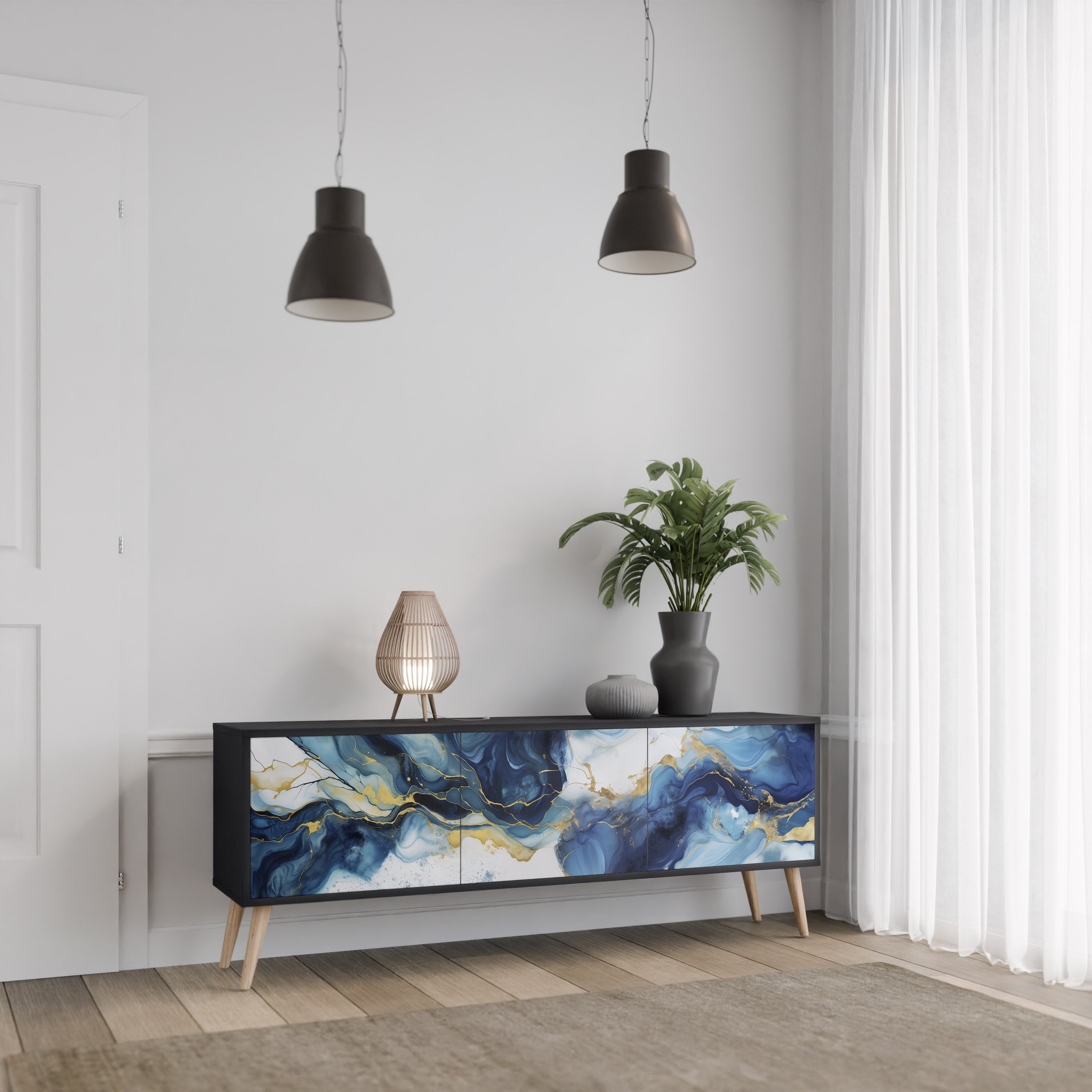 INKY MARBLE Szafka RTV 3-drzwiowa korpus Czarny