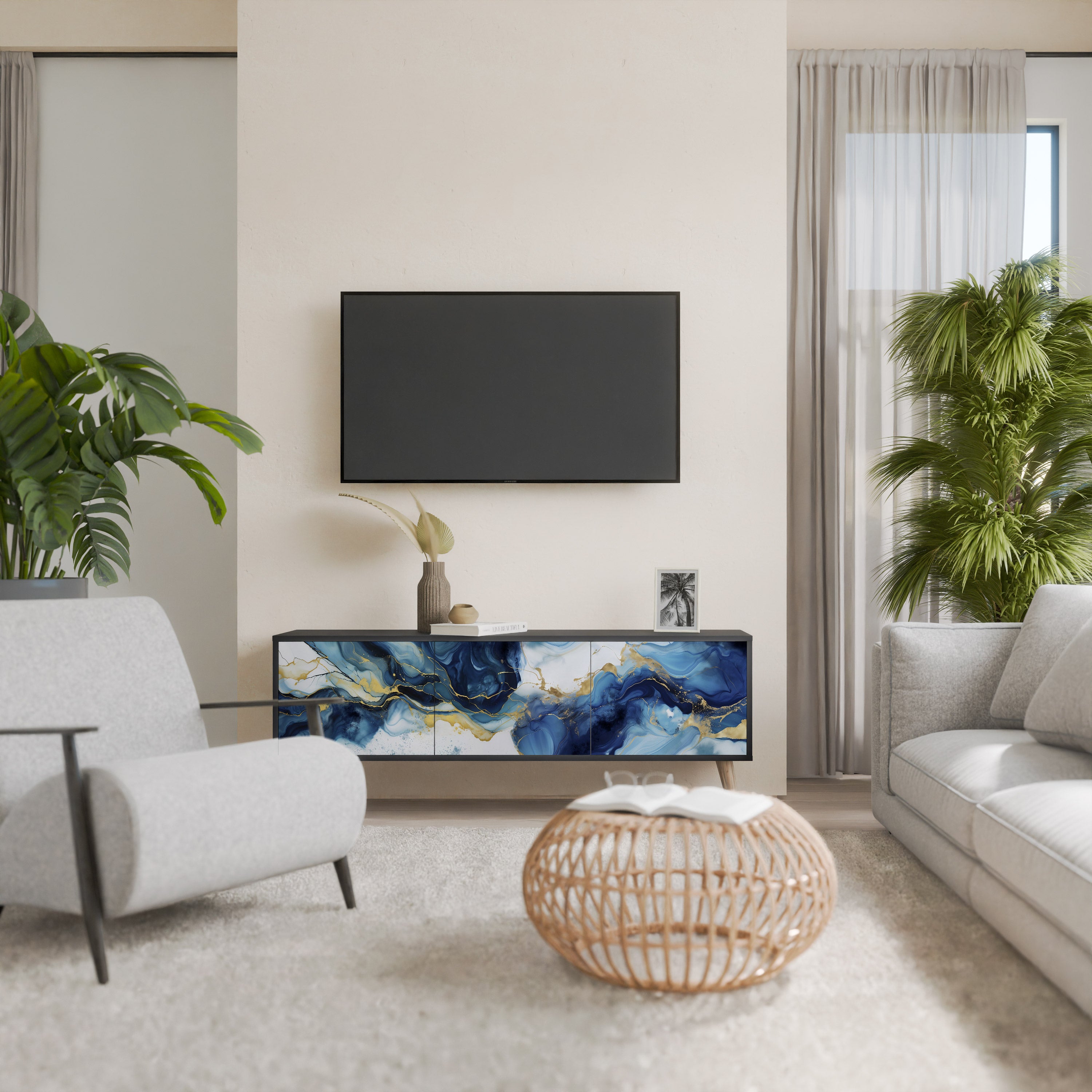 INKY MARBLE Szafka RTV 3-drzwiowa korpus Czarny