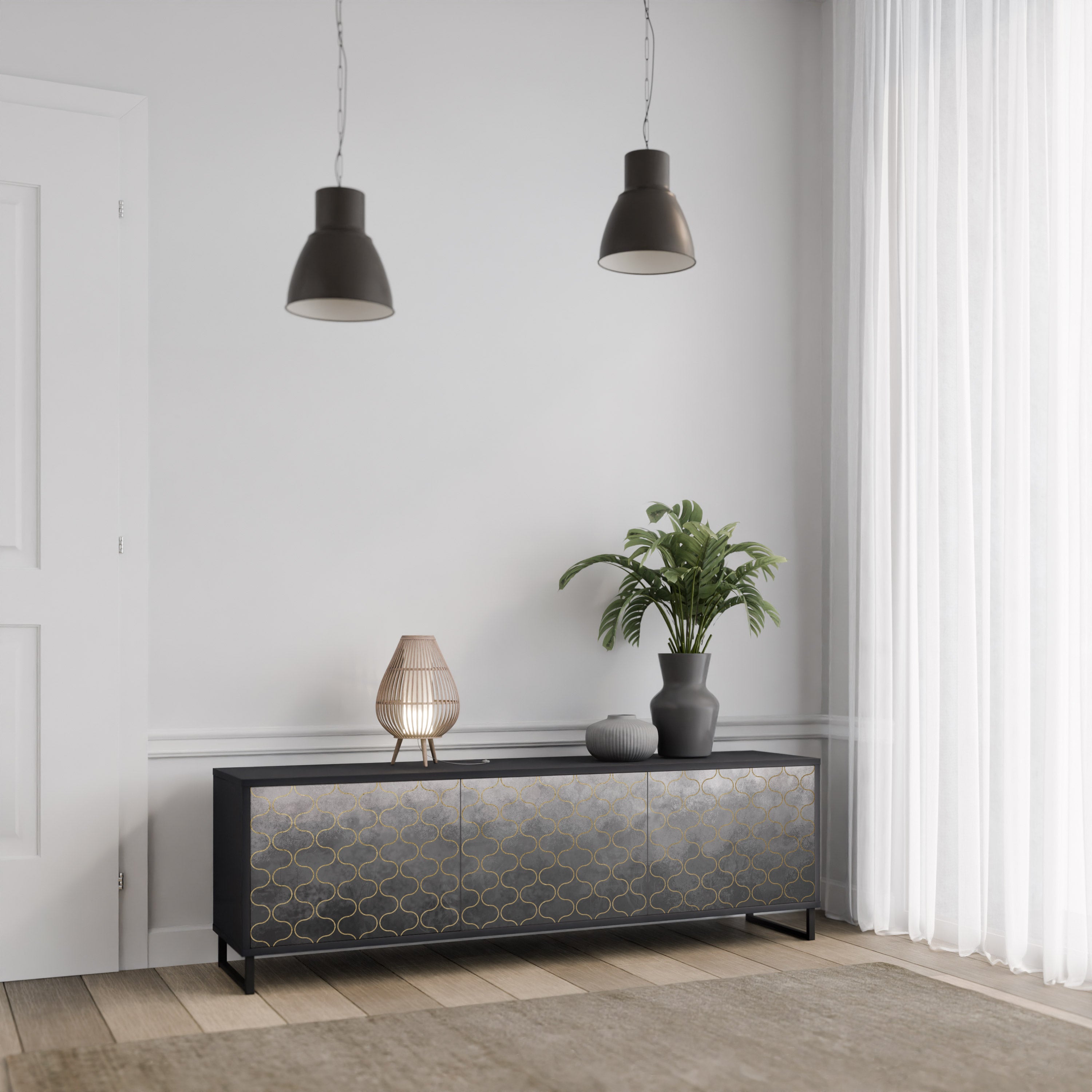 TESSELATED GRAYISH Szafka RTV 3-drzwiowa korpus Czarny