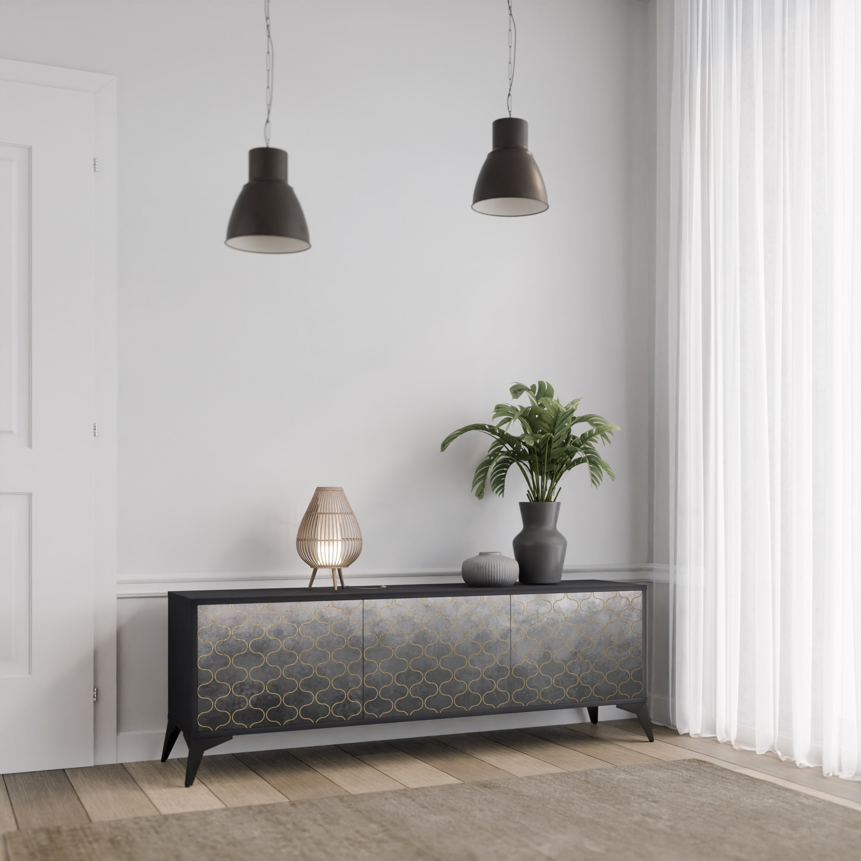 TESSELATED GRAYISH Szafka RTV 3-drzwiowa korpus Czarny