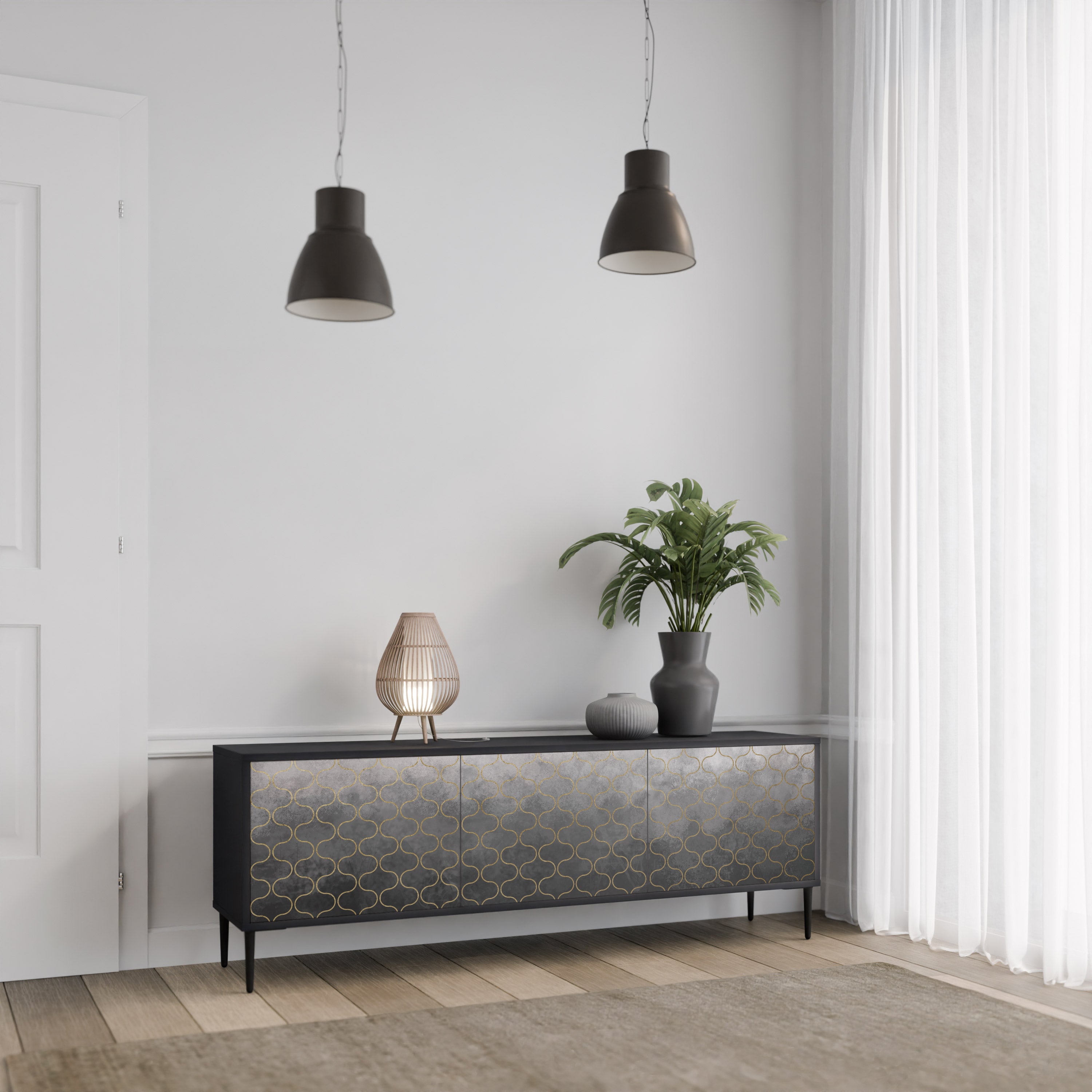 TESSELATED GRAYISH Szafka RTV 3-drzwiowa korpus Czarny