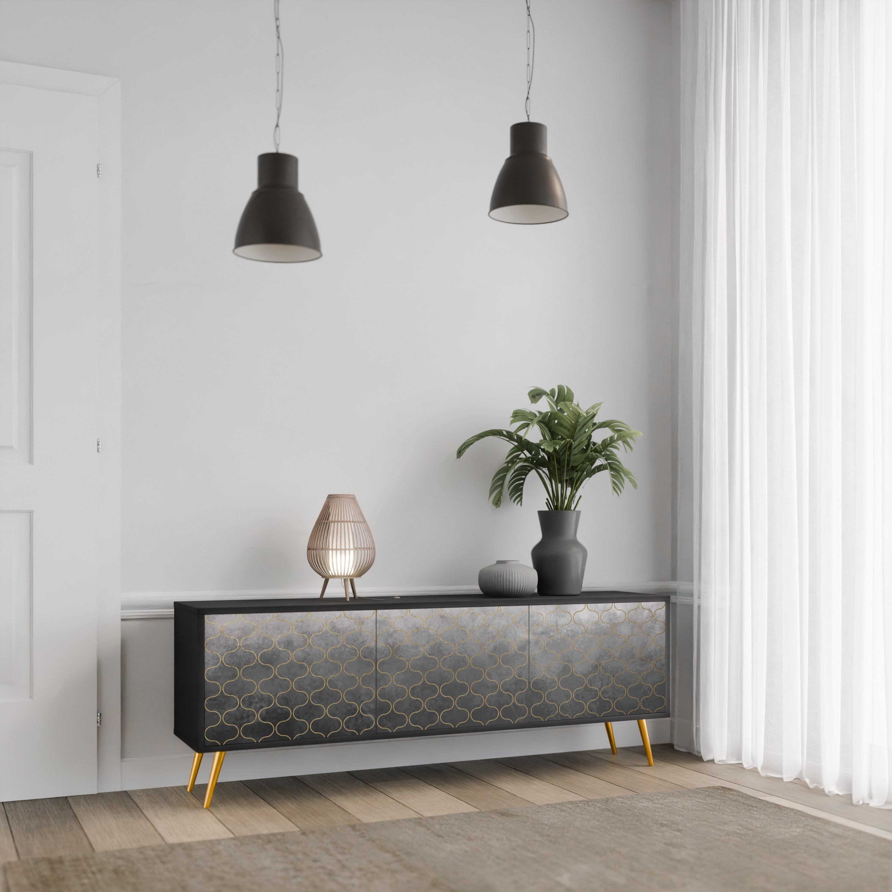 TESSELATED GRAYISH Szafka RTV 3-drzwiowa korpus Czarny