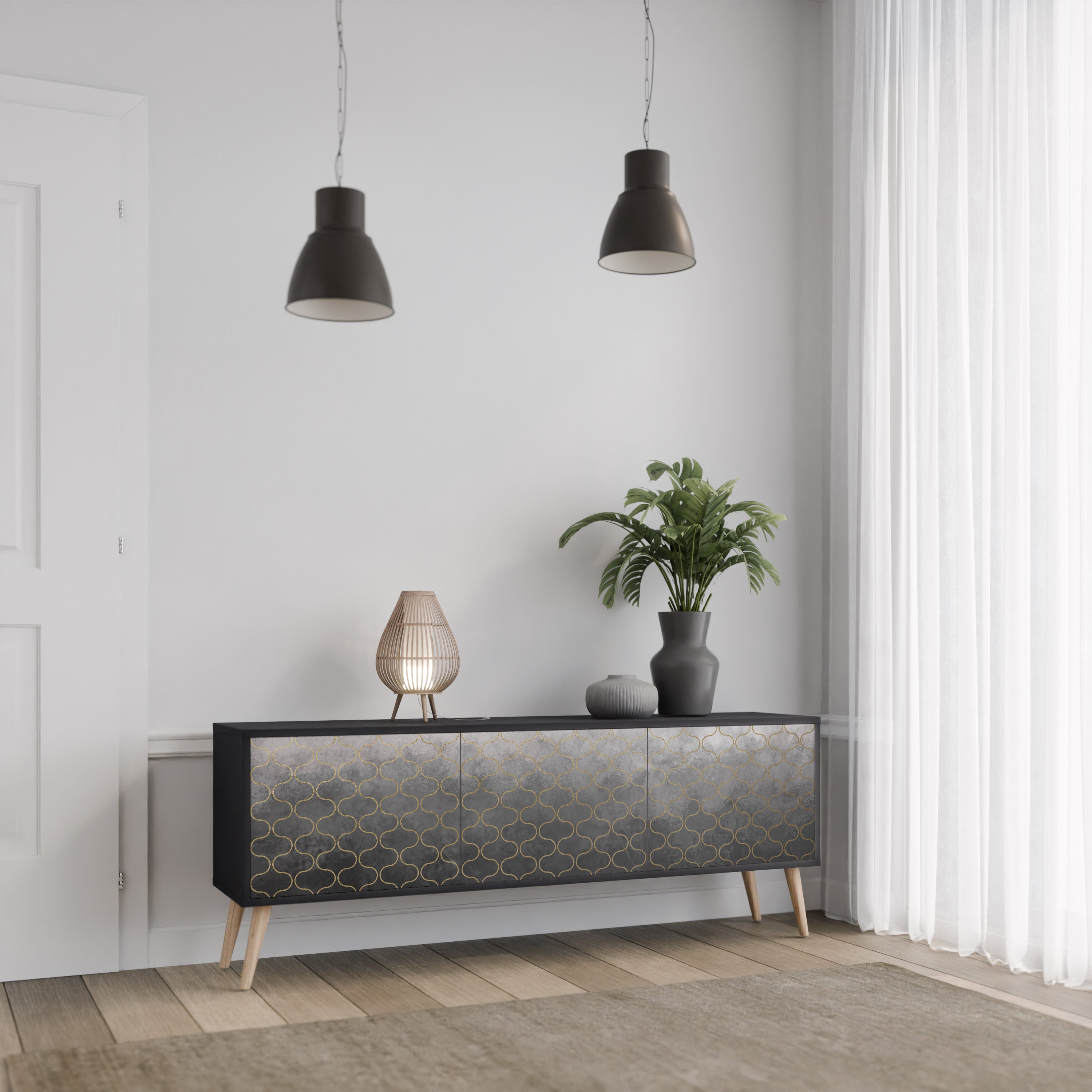 TESSELATED GRAYISH Szafka RTV 3-drzwiowa korpus Czarny
