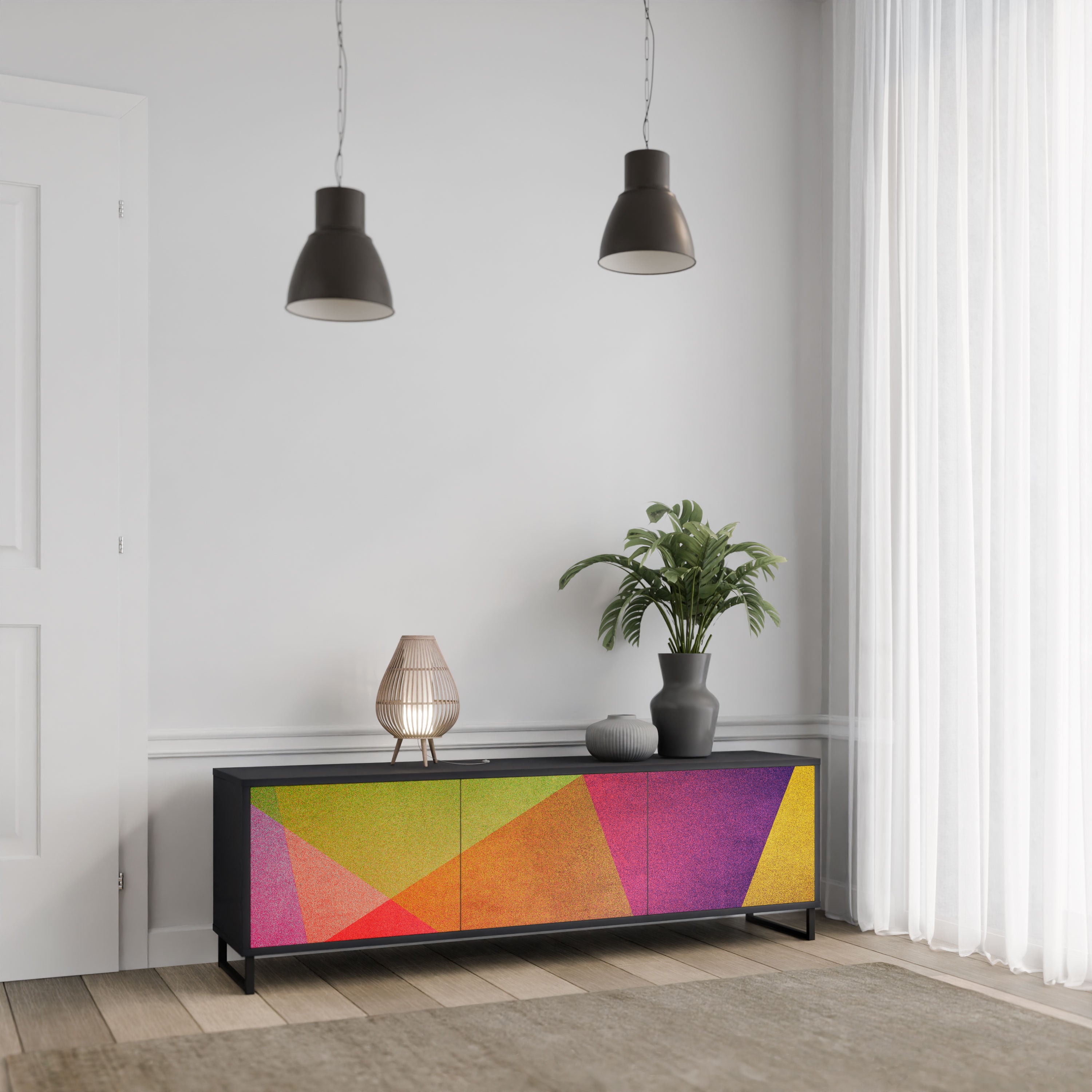 VIVID GEOMETRY Szafka RTV 3-drzwiowa korpus Czarny