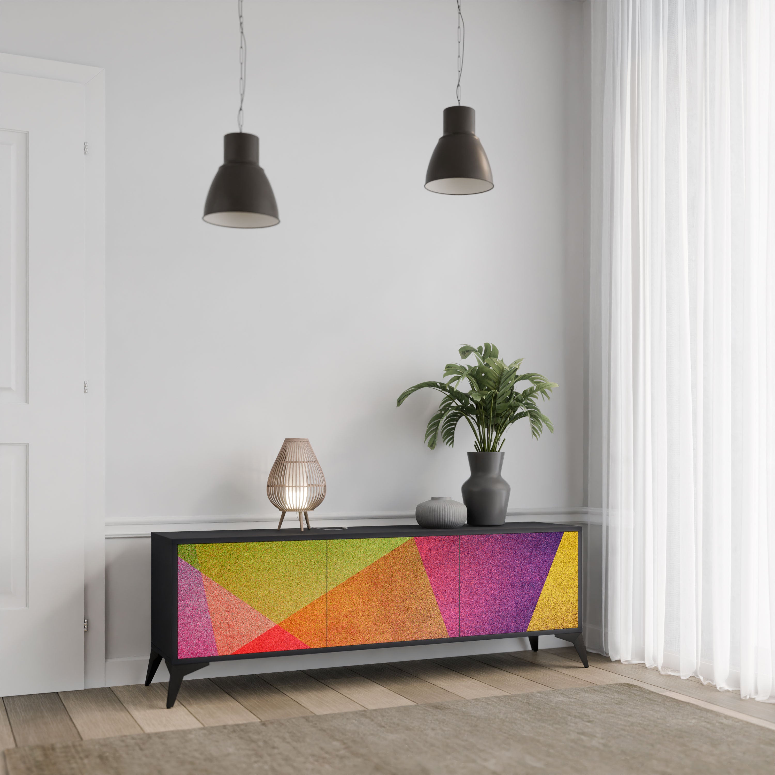 VIVID GEOMETRY Szafka RTV 3-drzwiowa korpus Czarny