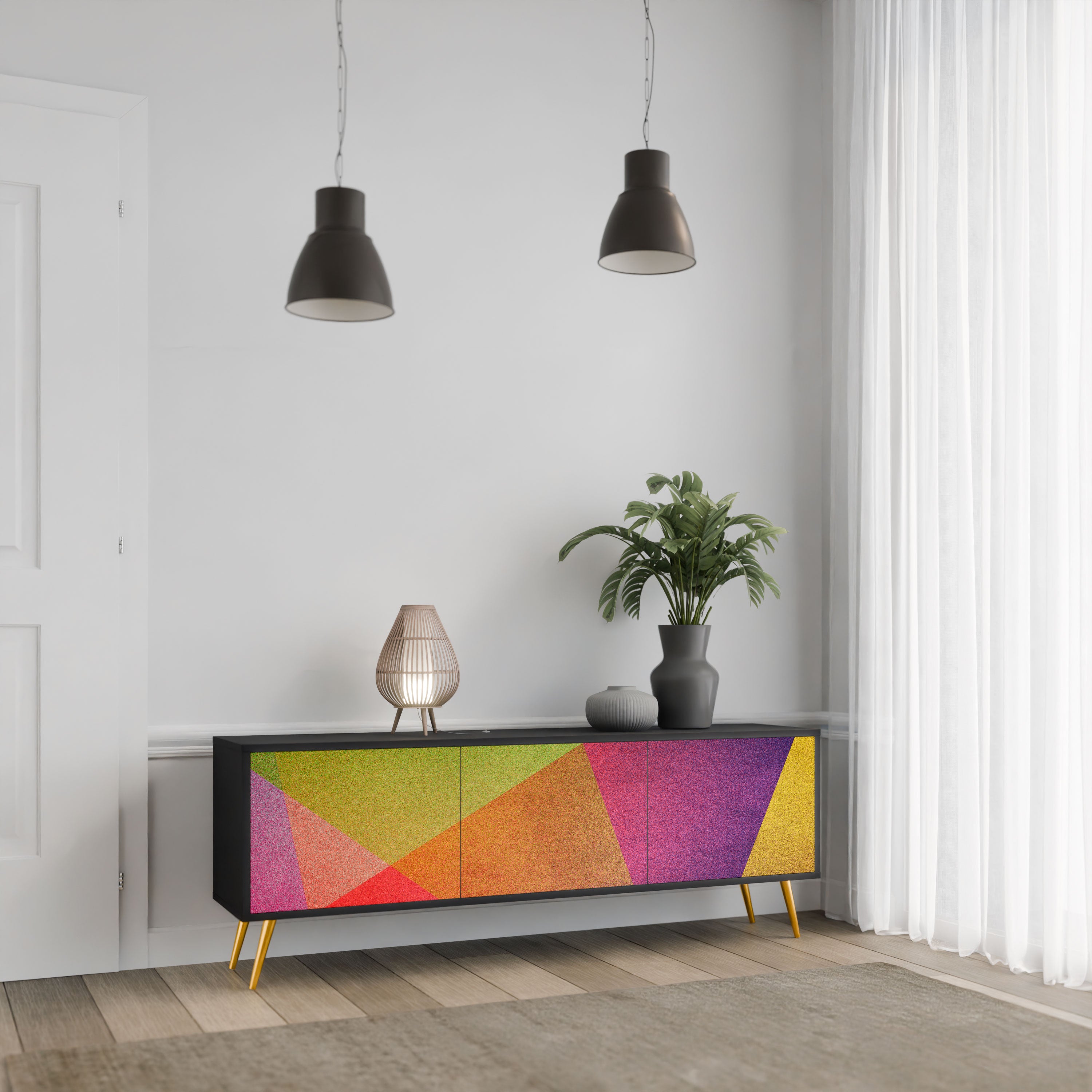 VIVID GEOMETRY Szafka RTV 3-drzwiowa korpus Czarny