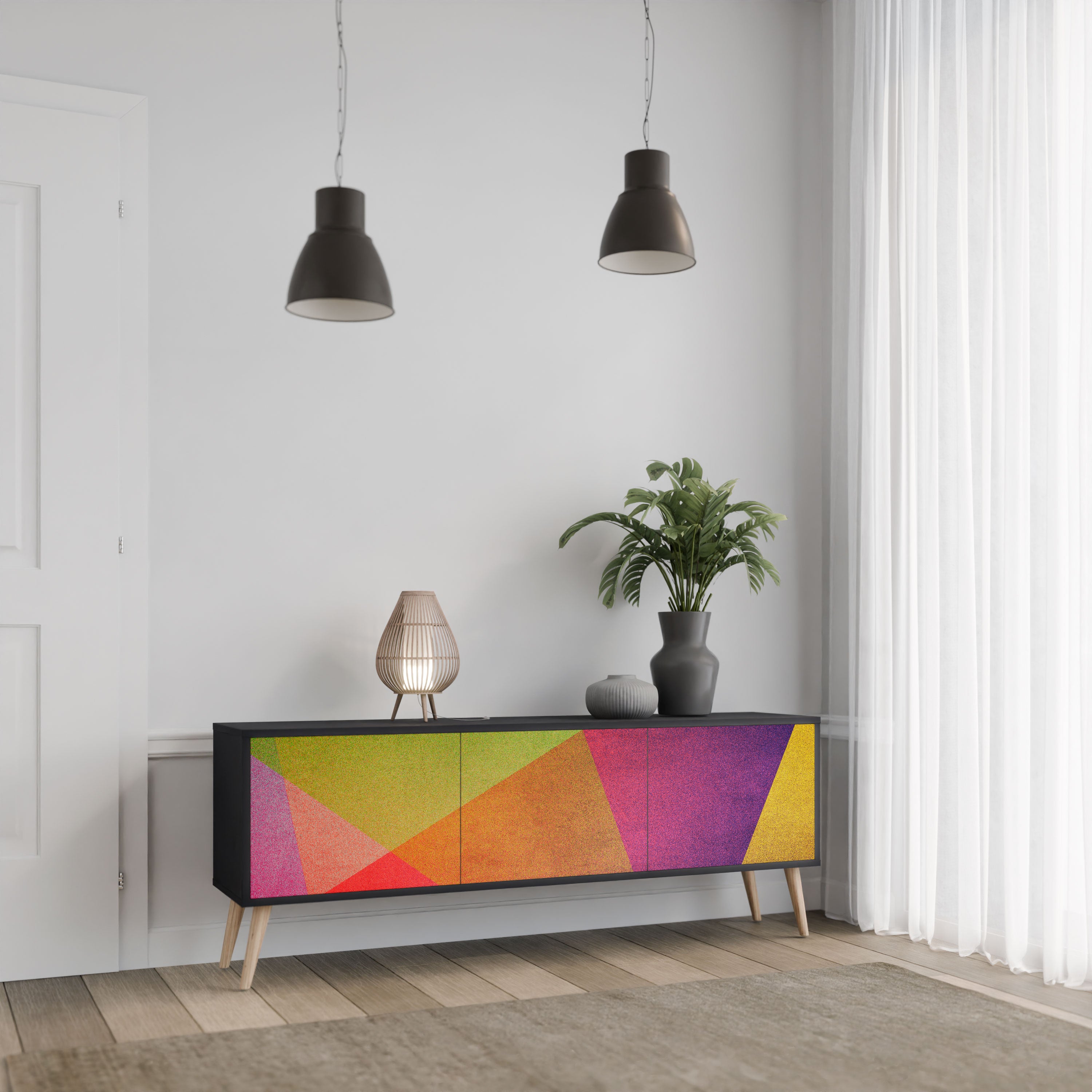 VIVID GEOMETRY Szafka RTV 3-drzwiowa korpus Czarny