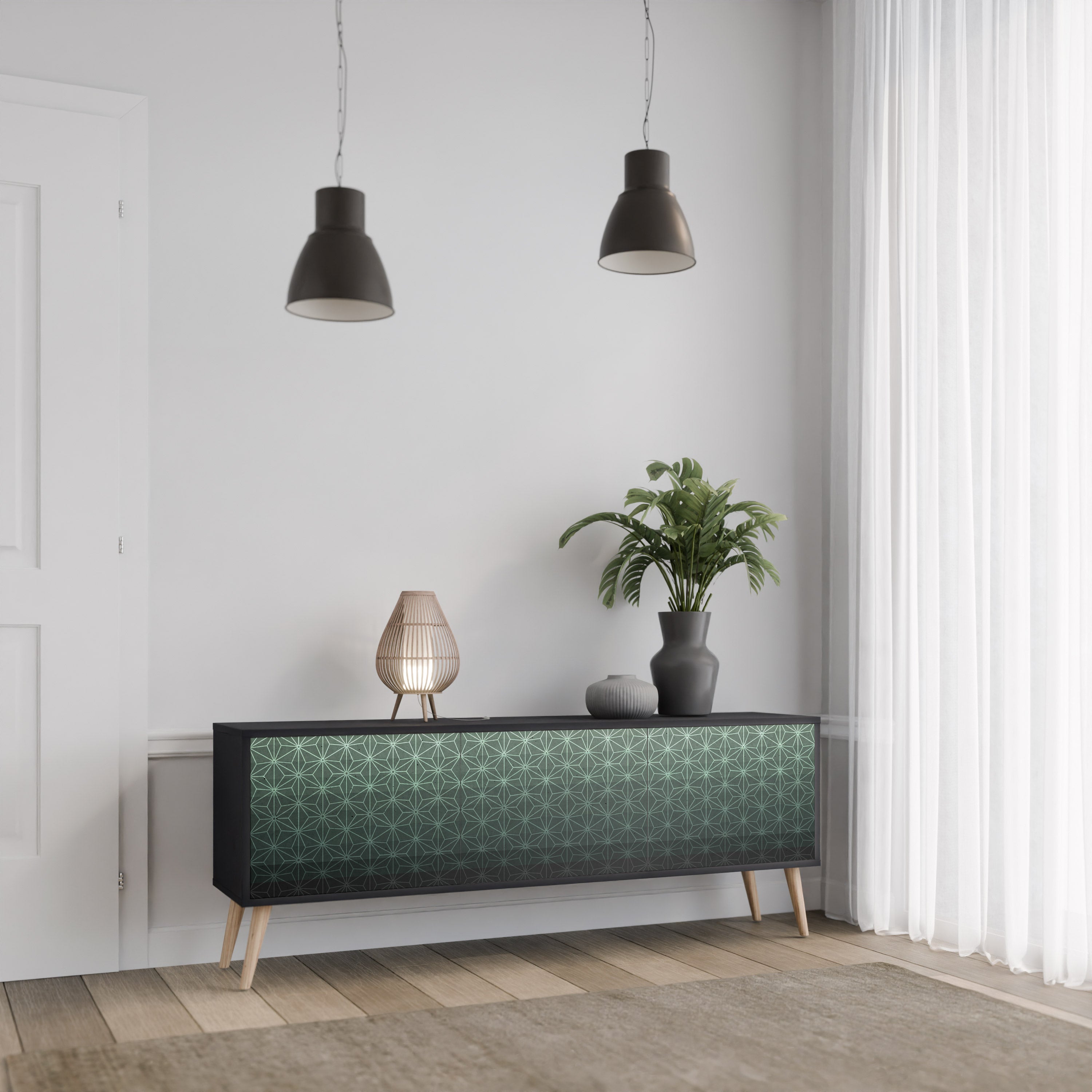 ORNAMENTAL GLIMMER Szafka RTV 3-drzwiowa korpus Czarny
