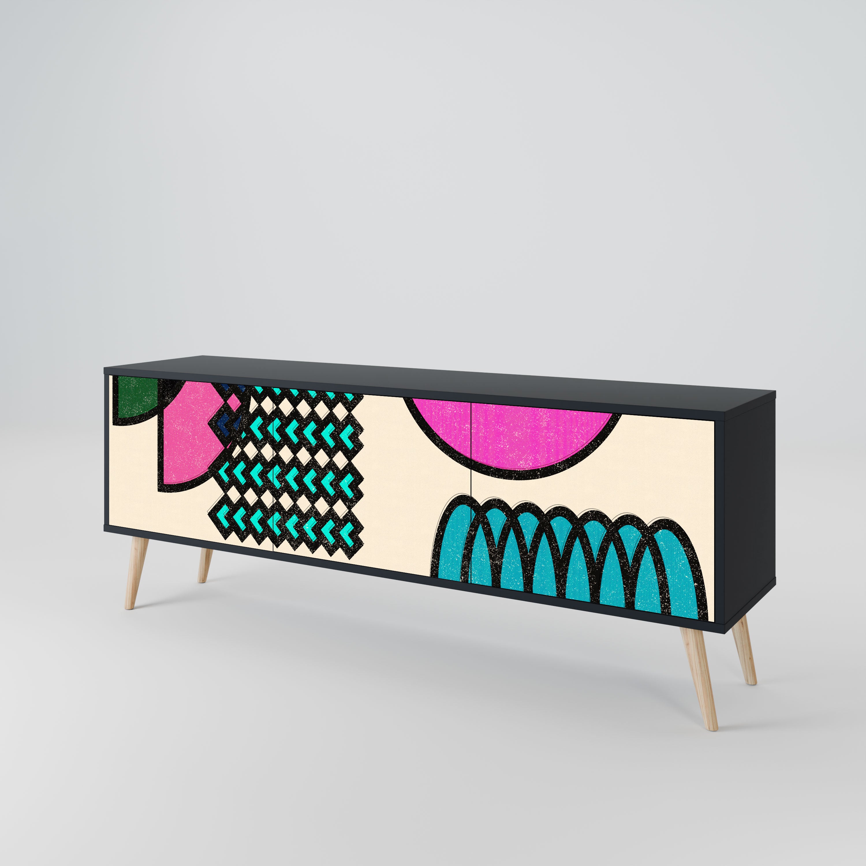 GEOMETRIC RHAPSODY Szafka RTV 3-drzwiowa korpus Czarny