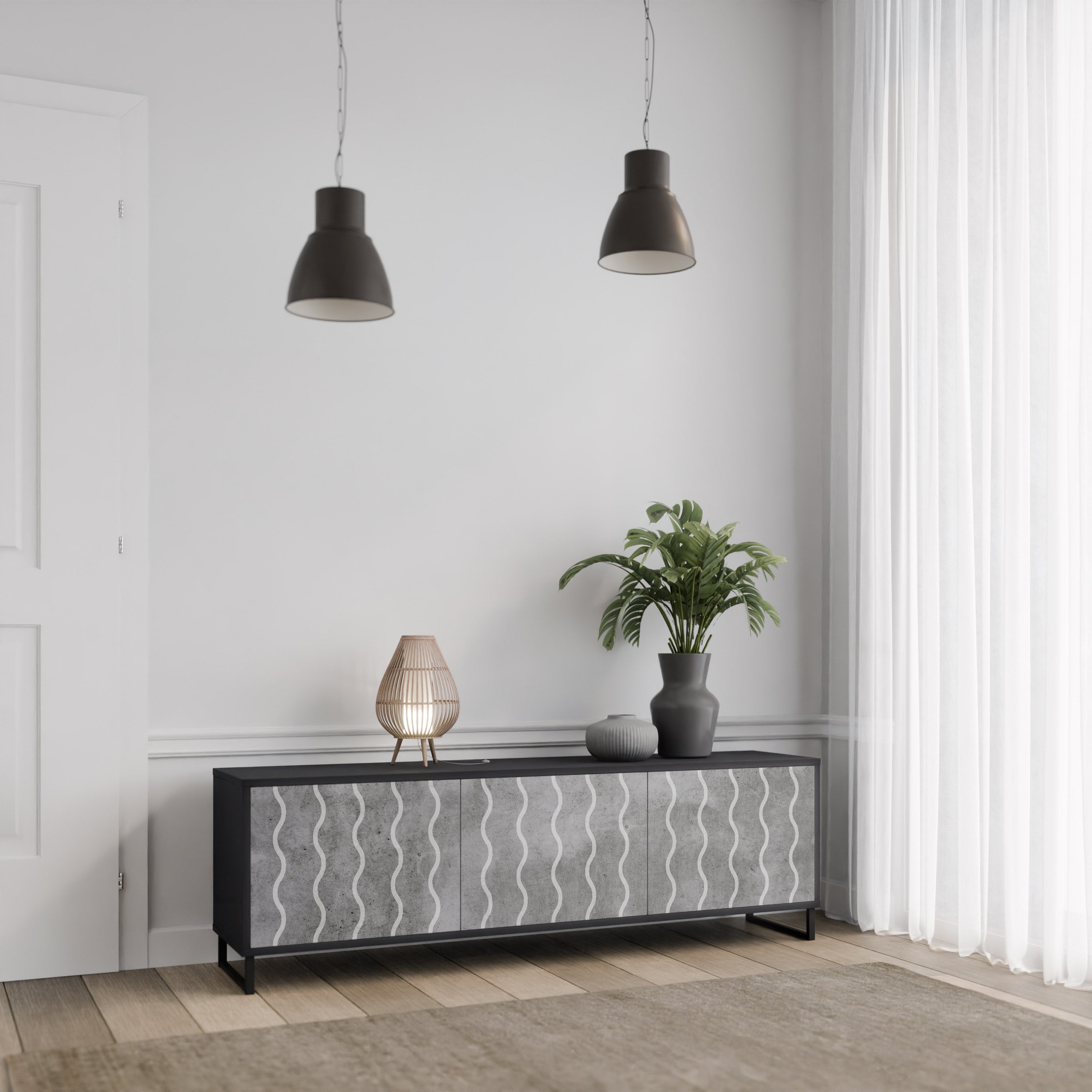 WAVES OF CONCRETE Szafka RTV 3-drzwiowa korpus Czarny