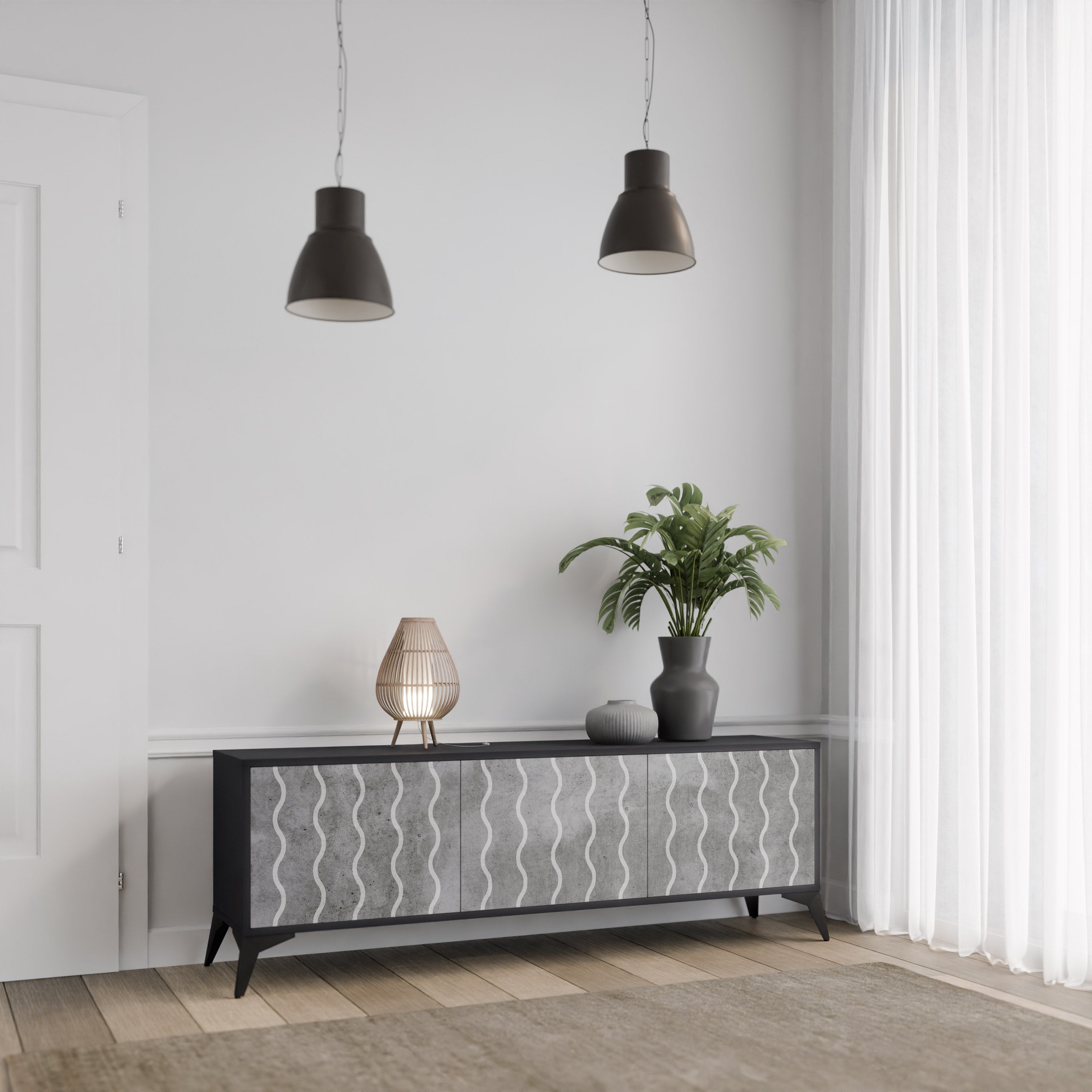 WAVES OF CONCRETE Szafka RTV 3-drzwiowa korpus Czarny