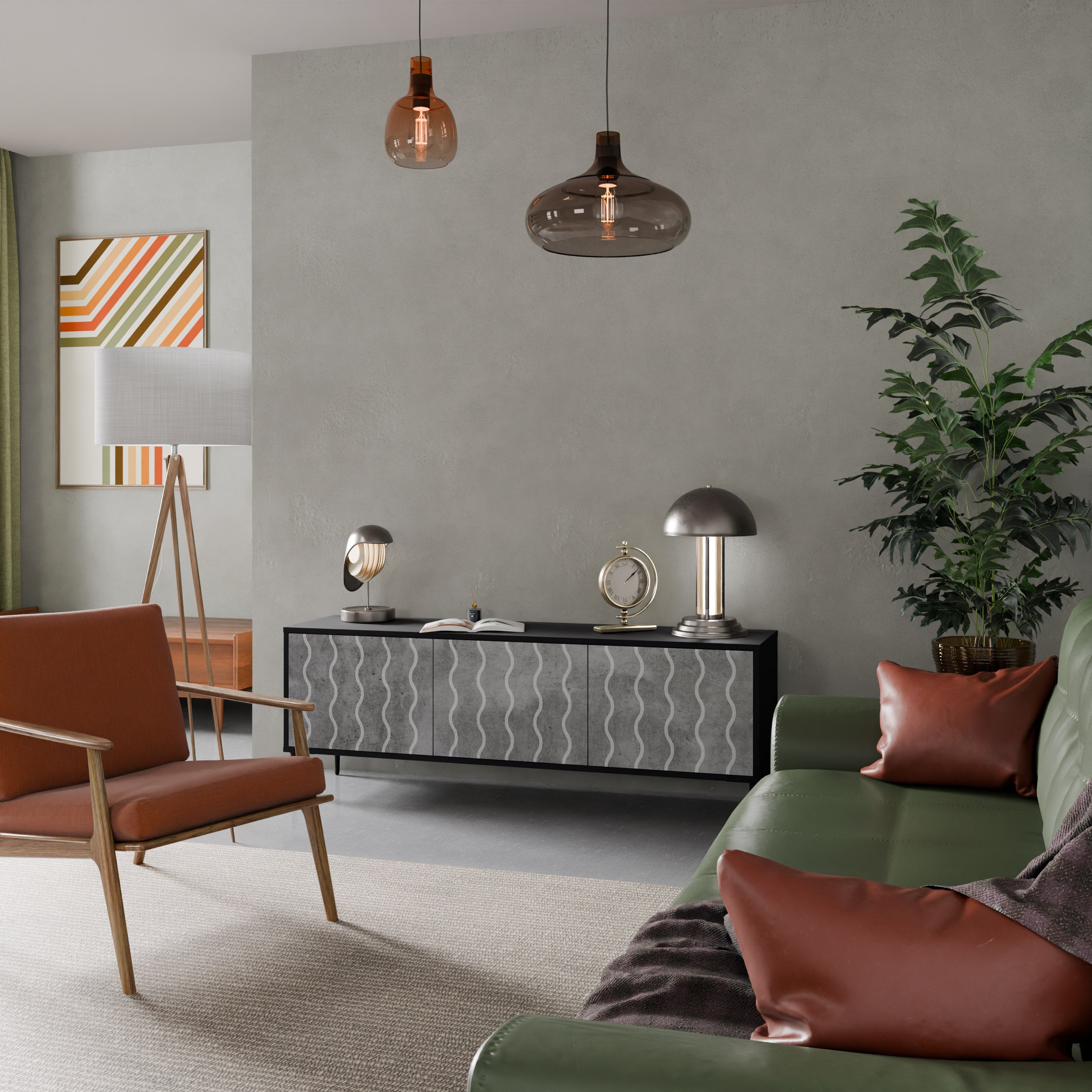 WAVES OF CONCRETE Szafka RTV 3-drzwiowa korpus Czarny