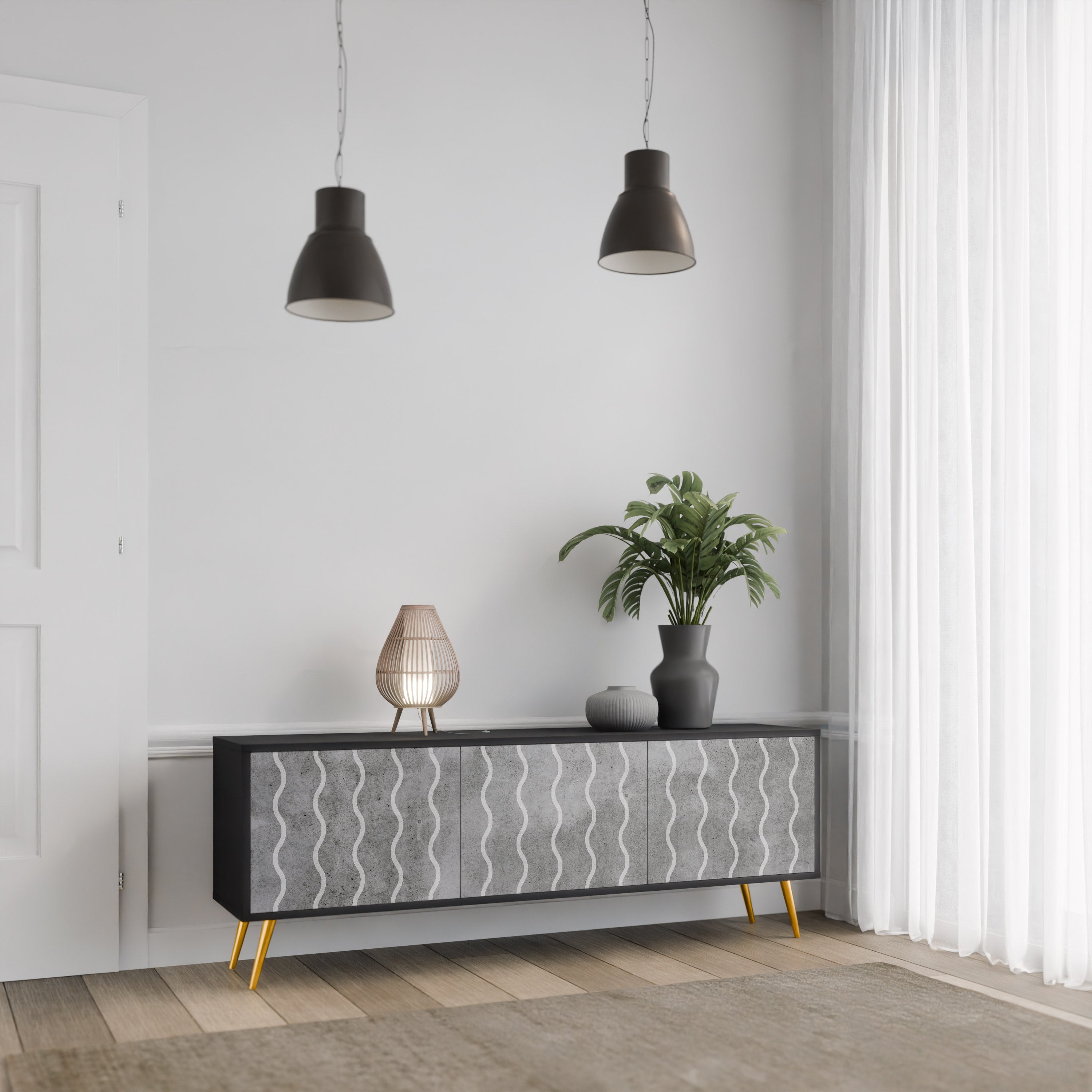 WAVES OF CONCRETE Szafka RTV 3-drzwiowa korpus Czarny