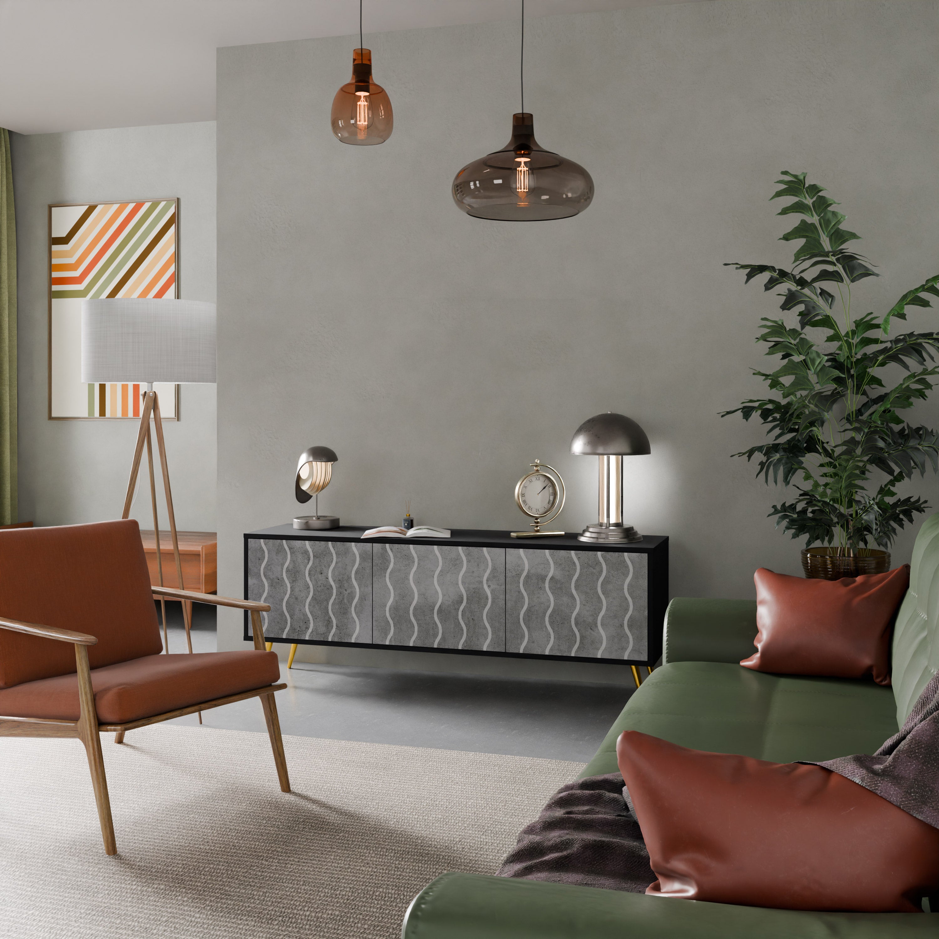 WAVES OF CONCRETE Szafka RTV 3-drzwiowa korpus Czarny