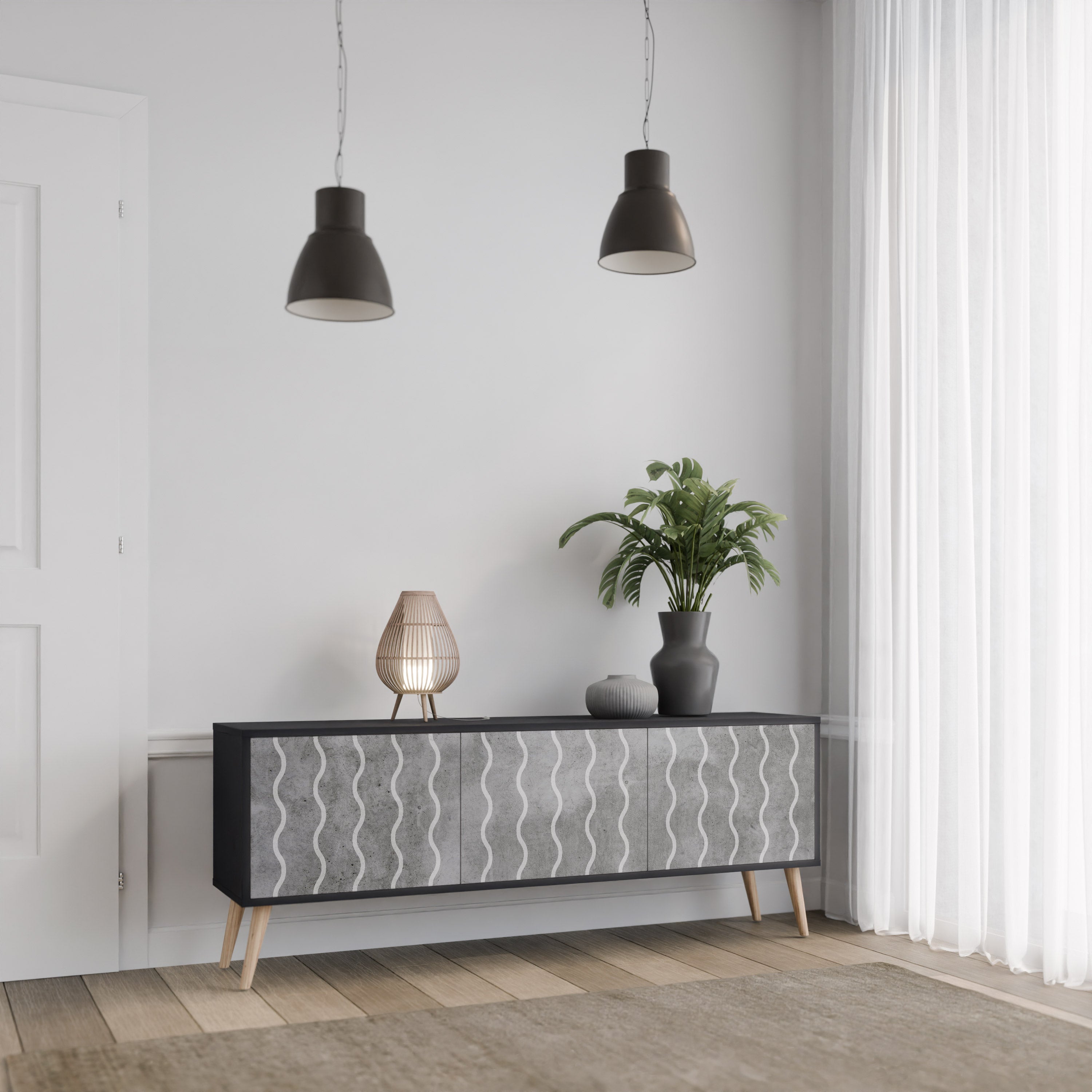 WAVES OF CONCRETE Szafka RTV 3-drzwiowa korpus Czarny