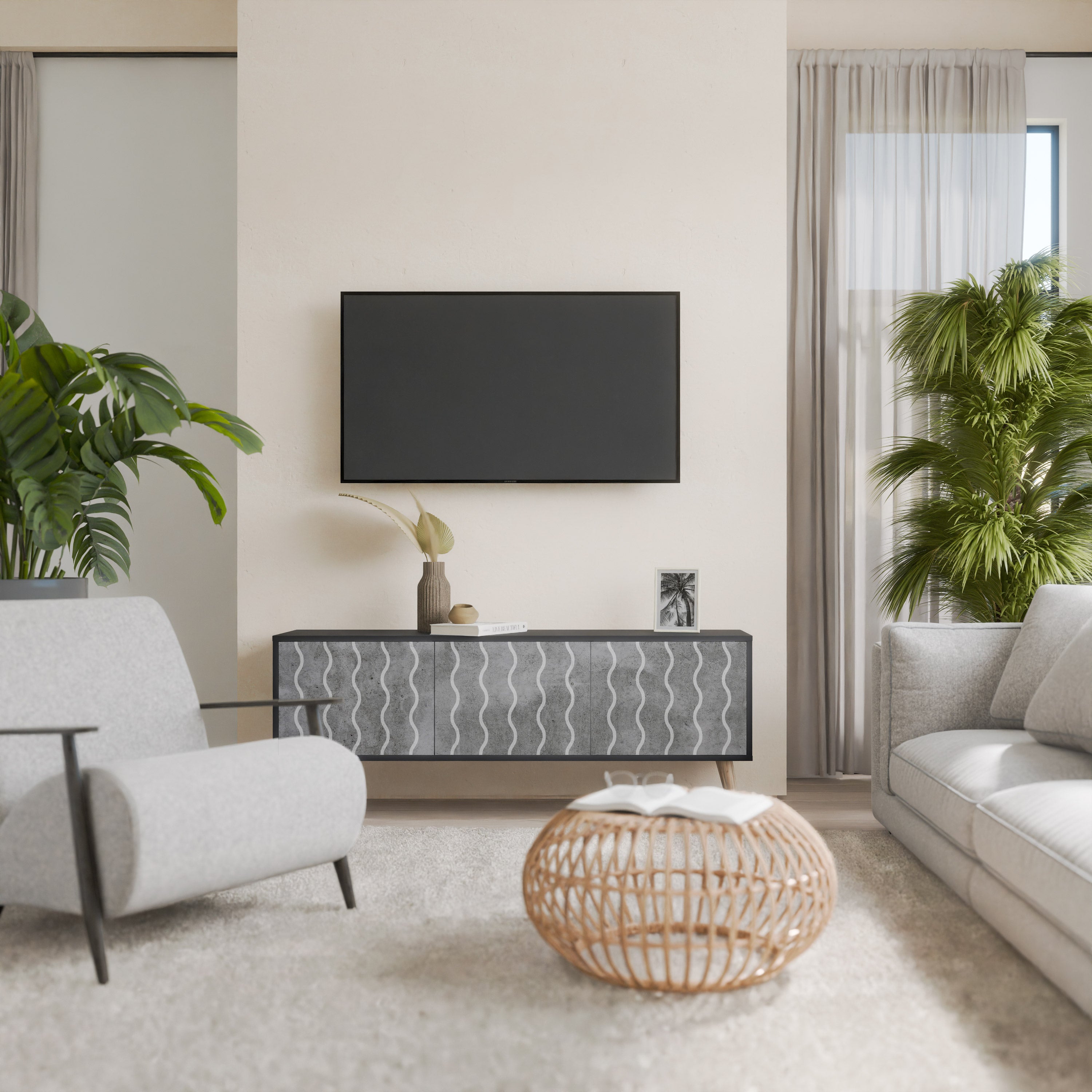 WAVES OF CONCRETE Szafka RTV 3-drzwiowa korpus Czarny