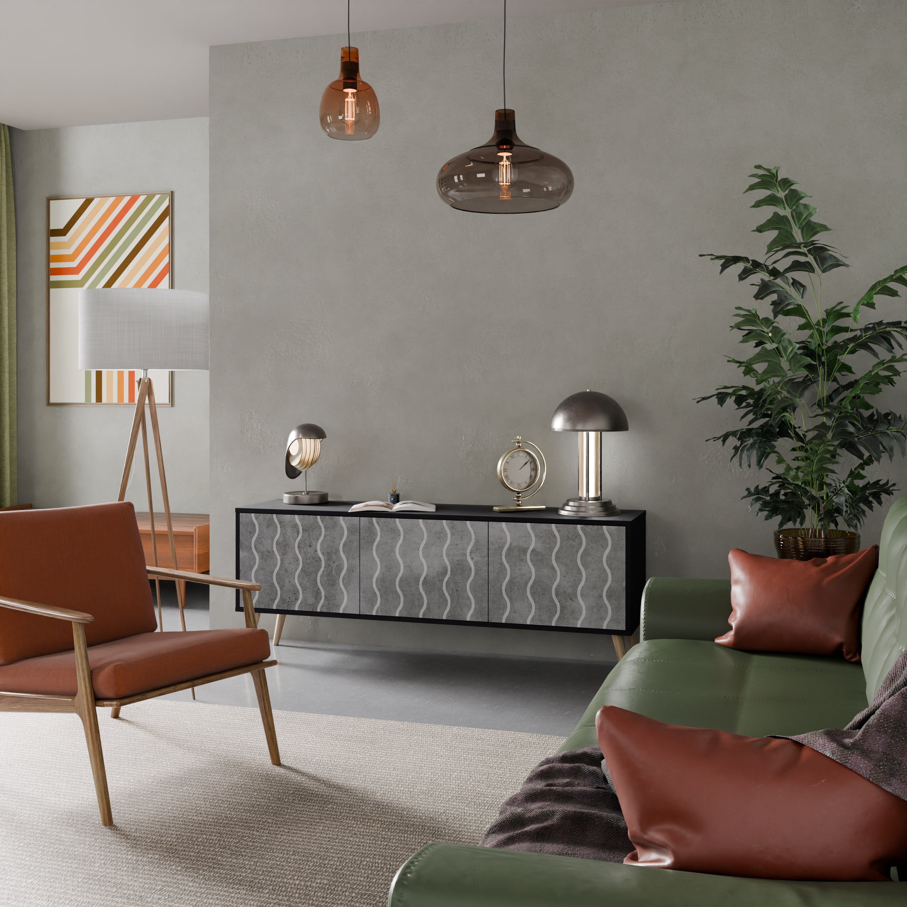 WAVES OF CONCRETE Szafka RTV 3-drzwiowa korpus Czarny