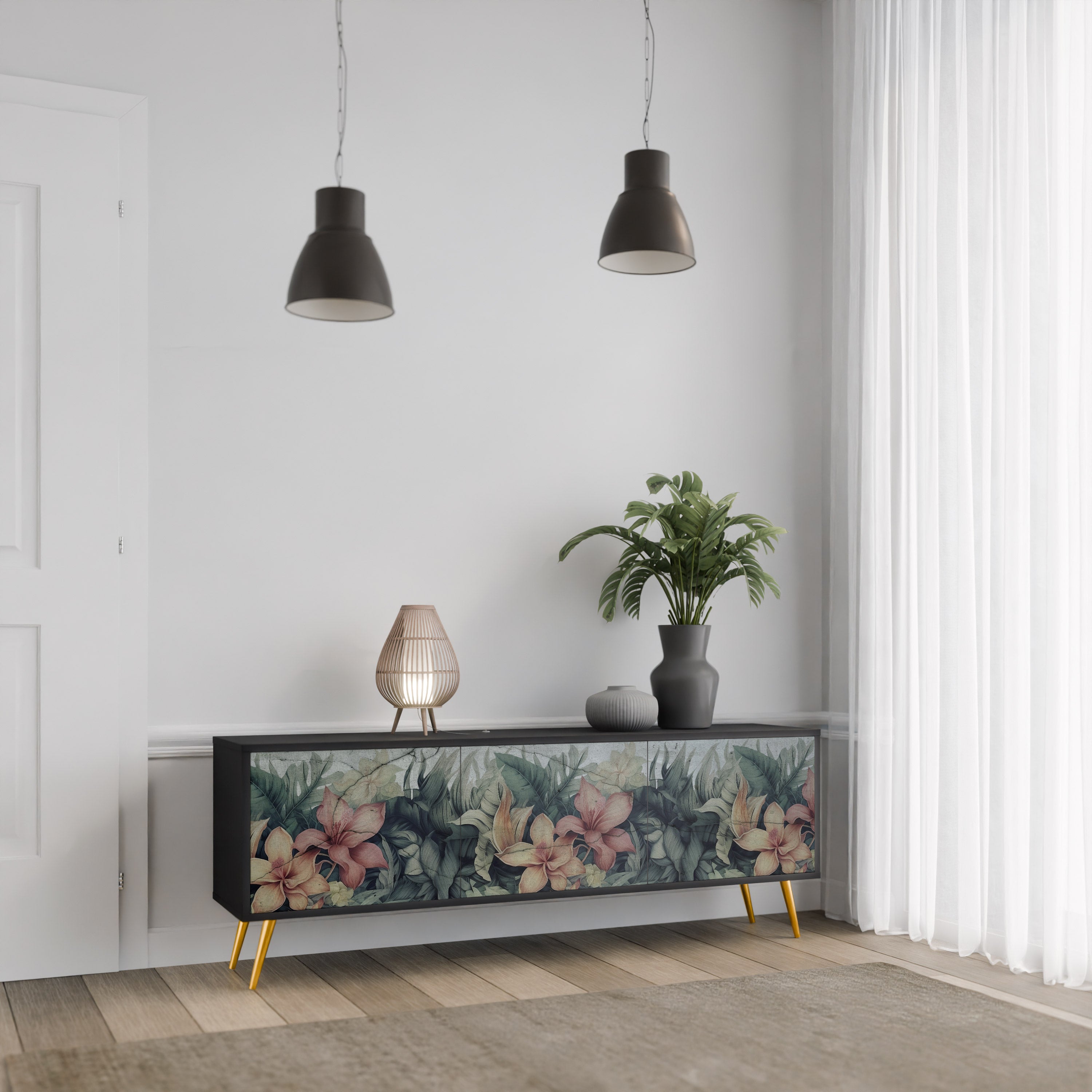 HEAVENLY BLOOM Szafka RTV 3-drzwiowa korpus Czarny