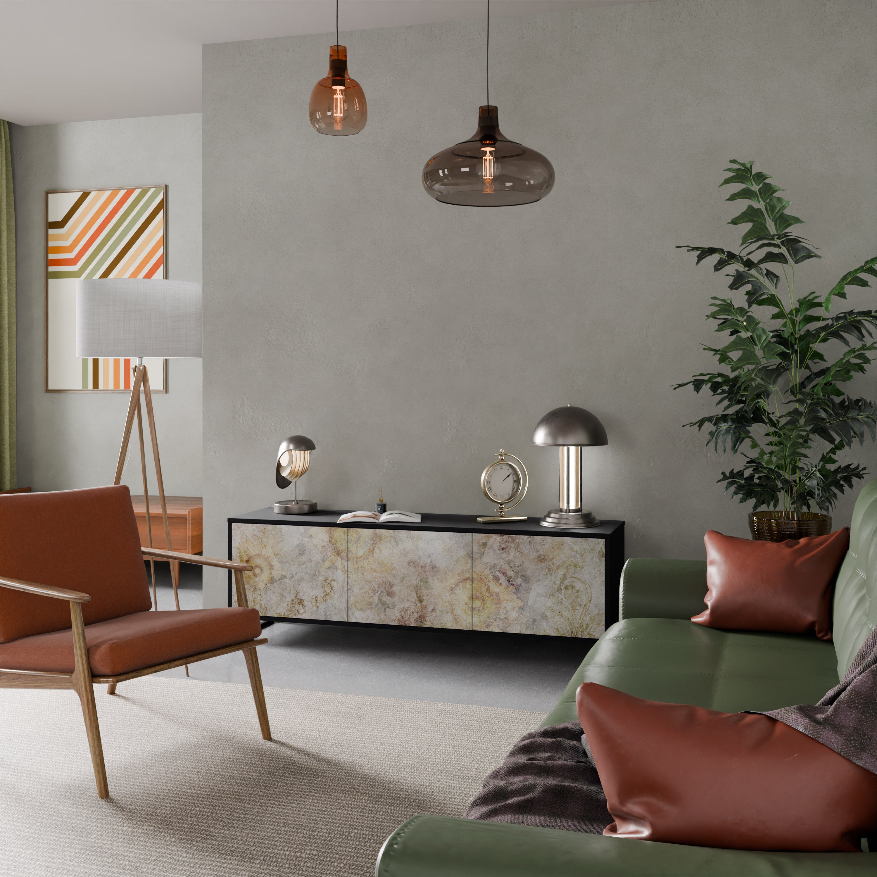 SUNFLOWER BLUR Szafka RTV 3-drzwiowa korpus Czarny