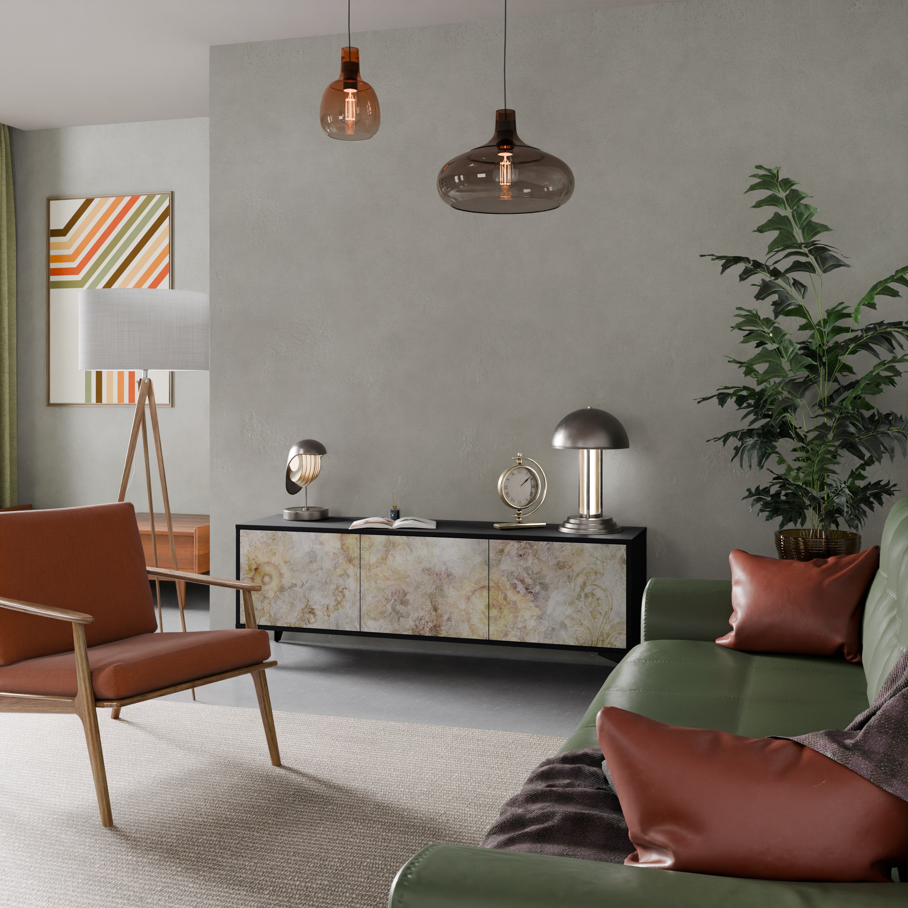 SUNFLOWER BLUR Szafka RTV 3-drzwiowa korpus Czarny