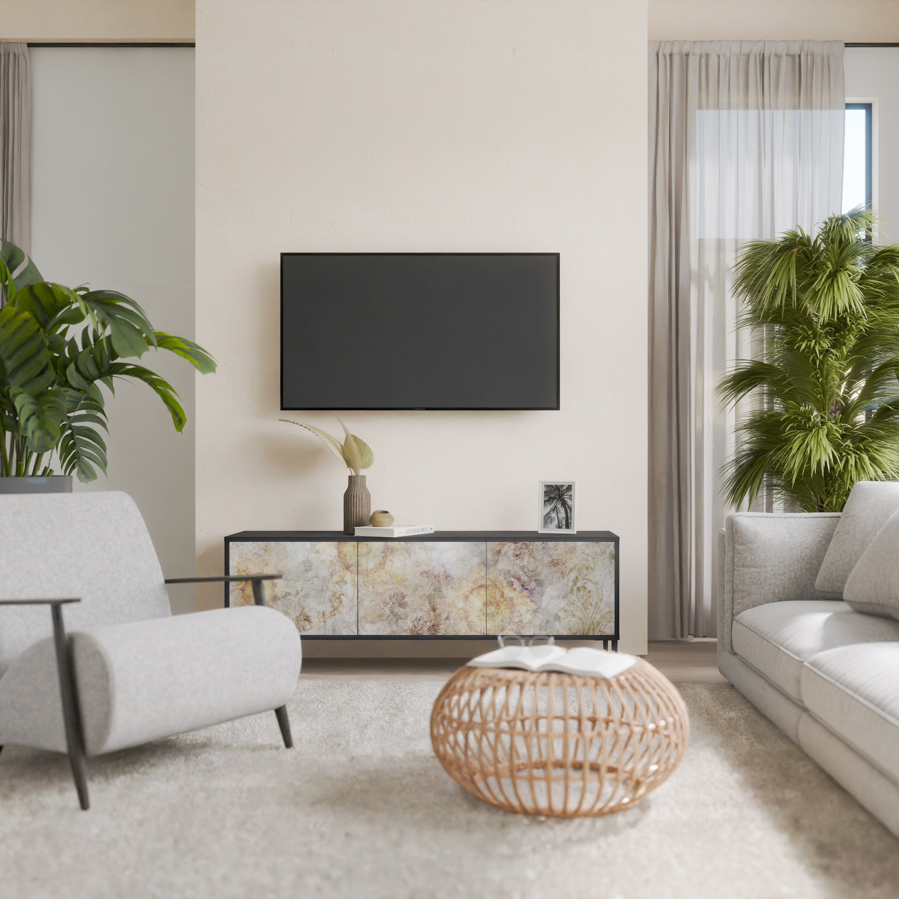 SUNFLOWER BLUR Szafka RTV 3-drzwiowa korpus Czarny