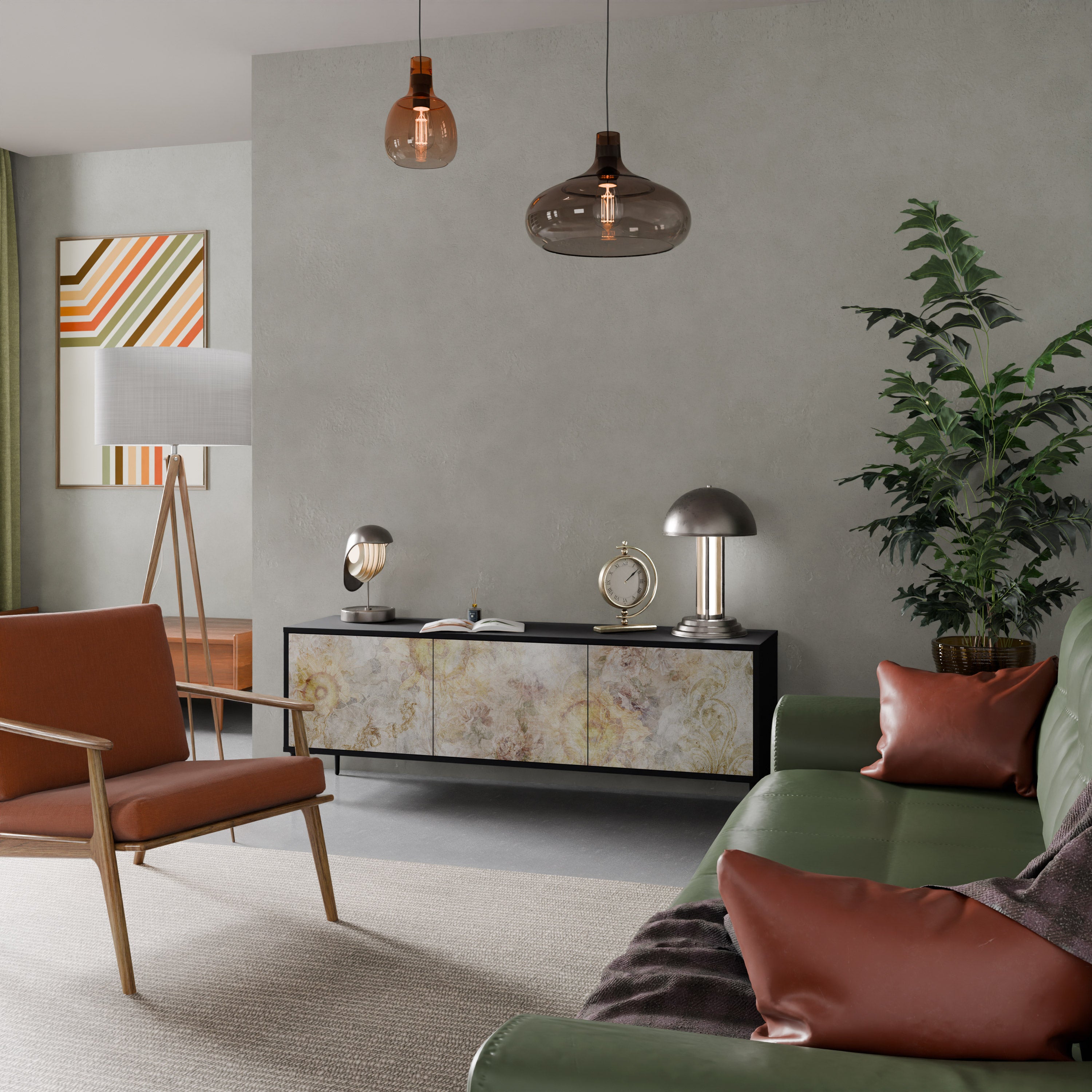 SUNFLOWER BLUR Szafka RTV 3-drzwiowa korpus Czarny