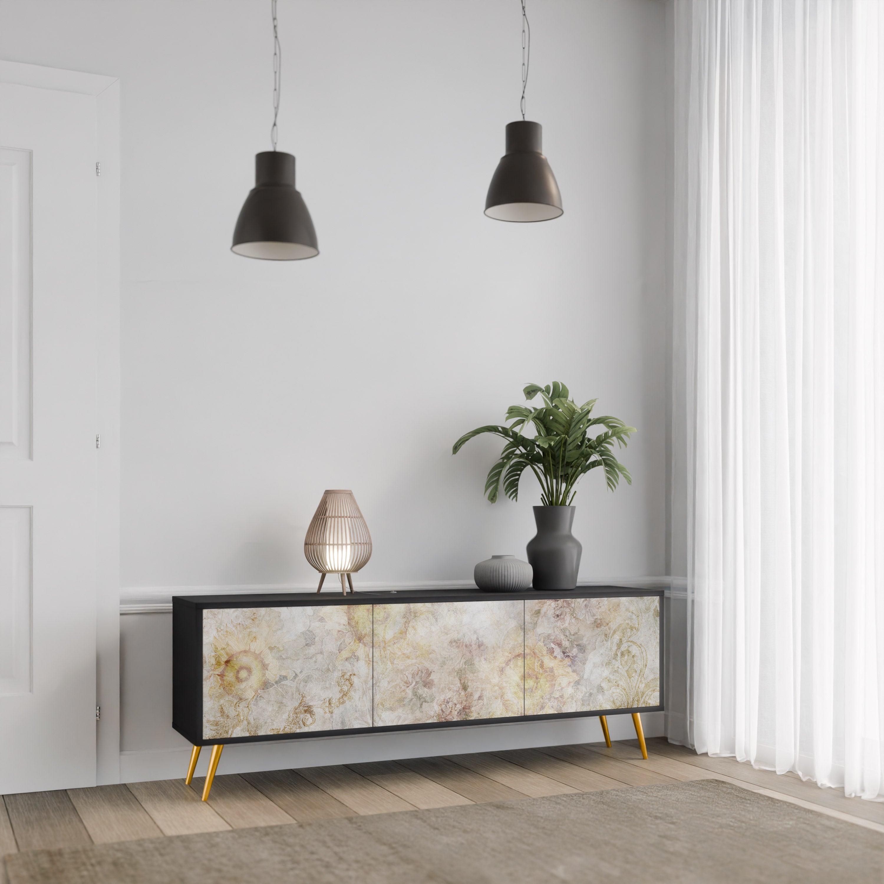 SUNFLOWER BLUR Szafka RTV 3-drzwiowa korpus Czarny