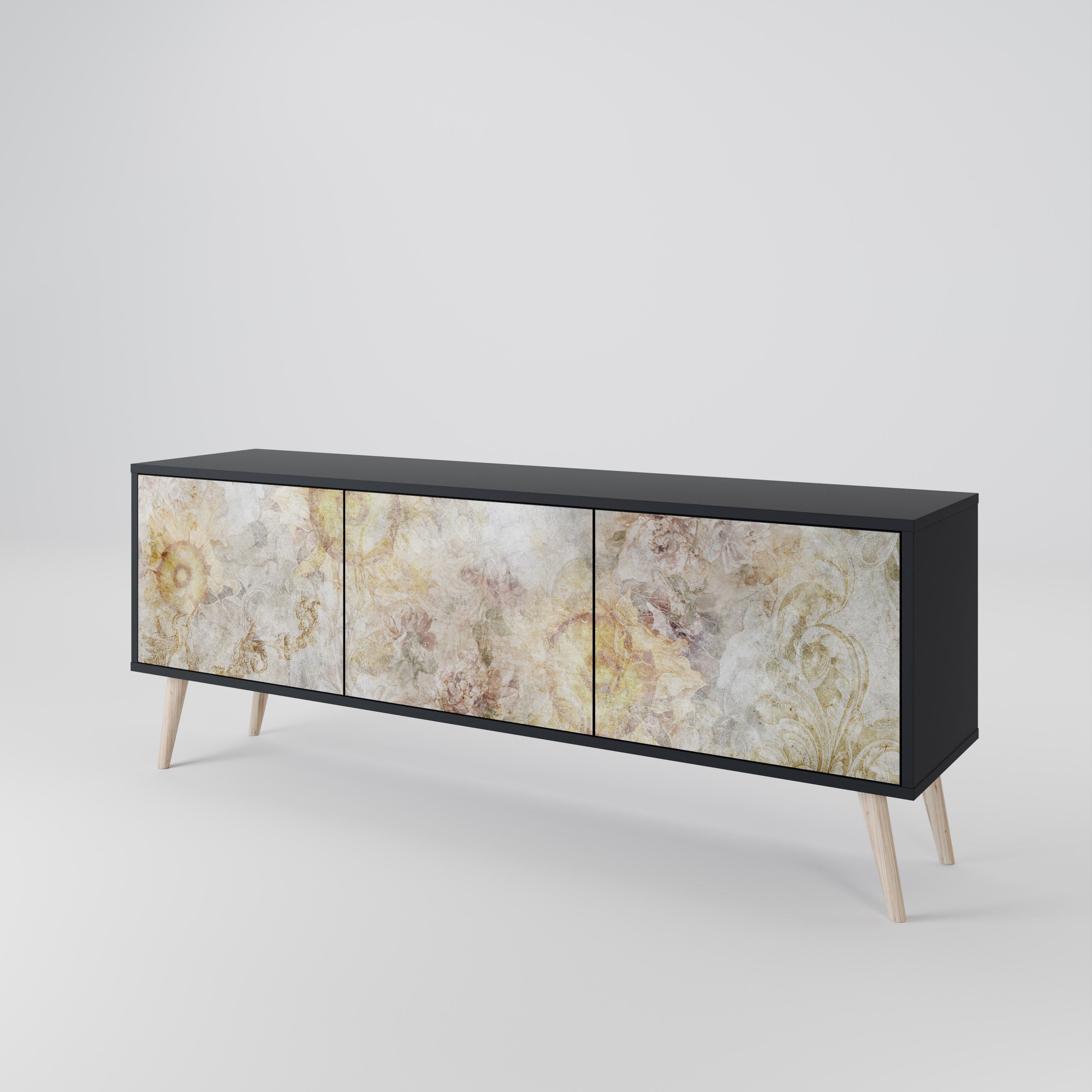 SUNFLOWER BLUR Szafka RTV 3-drzwiowa korpus Czarny