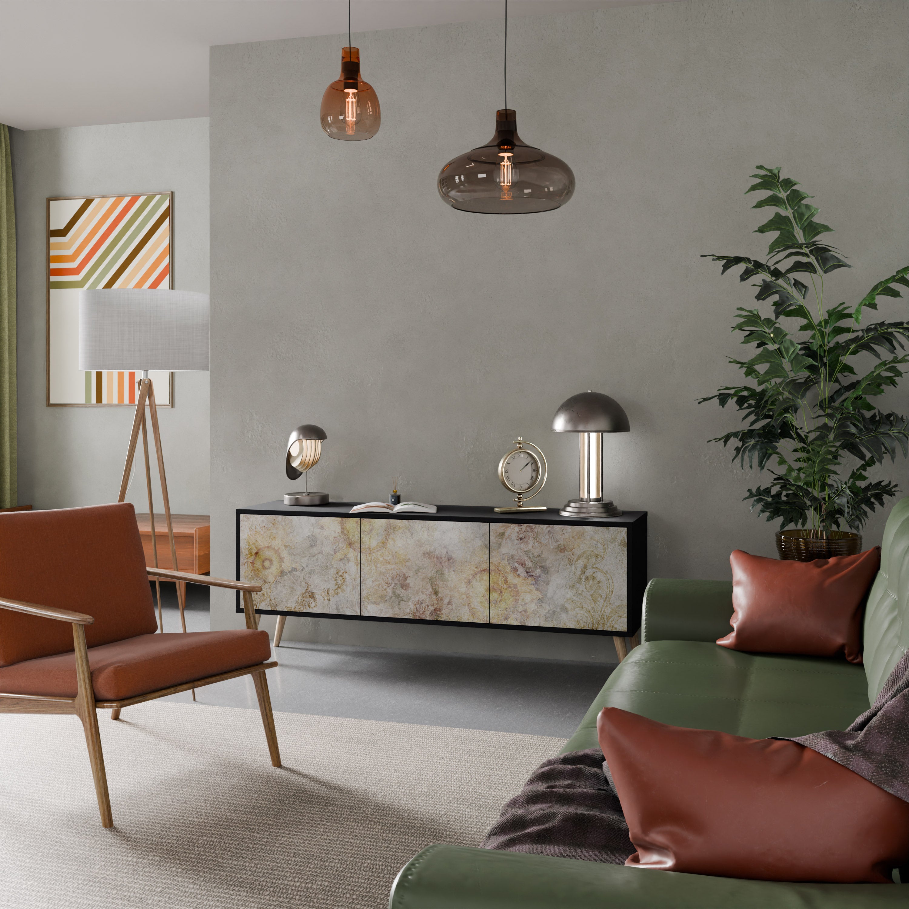 SUNFLOWER BLUR Szafka RTV 3-drzwiowa korpus Czarny