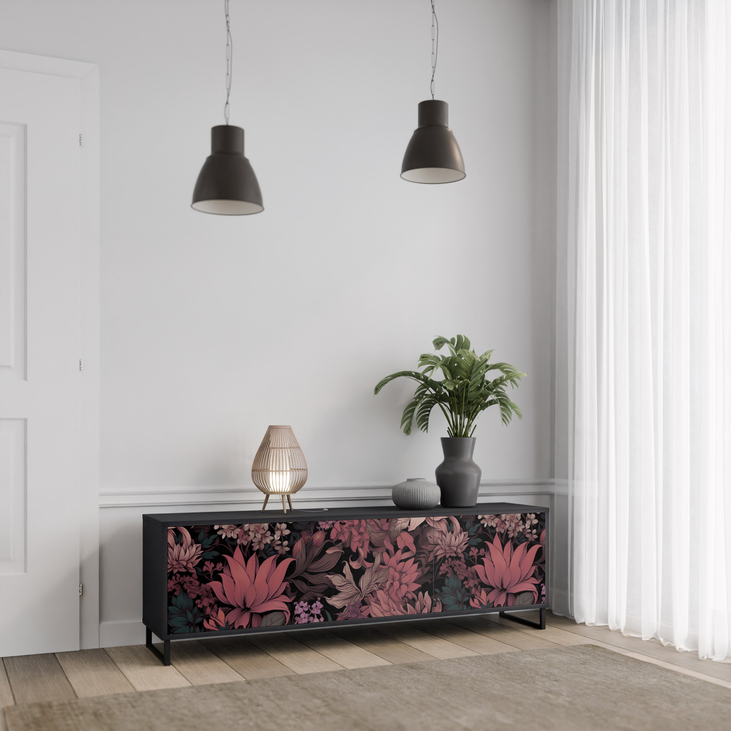 FLORAL WHISPER Szafka RTV 3-drzwiowa korpus Czarny