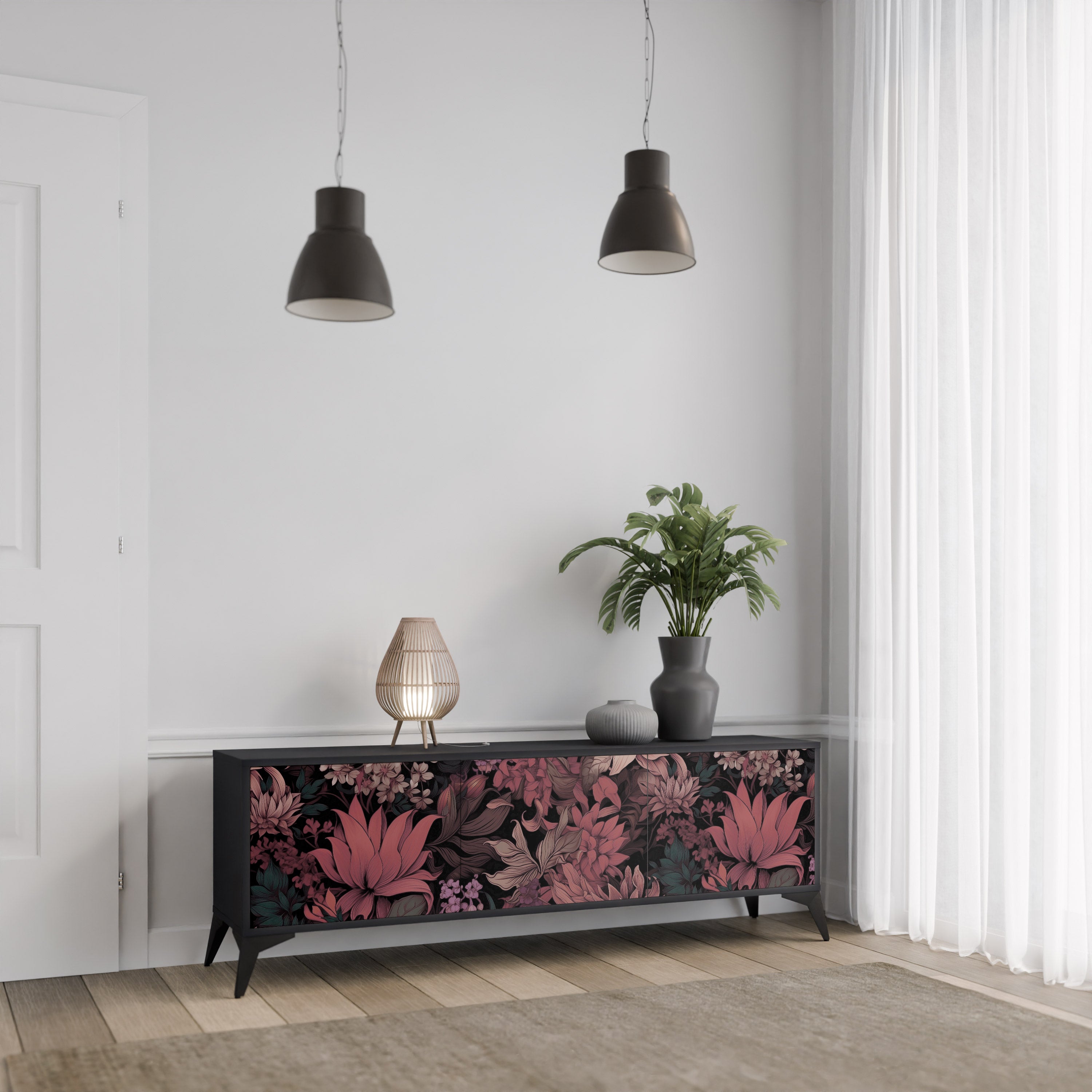 FLORAL WHISPER Szafka RTV 3-drzwiowa korpus Czarny