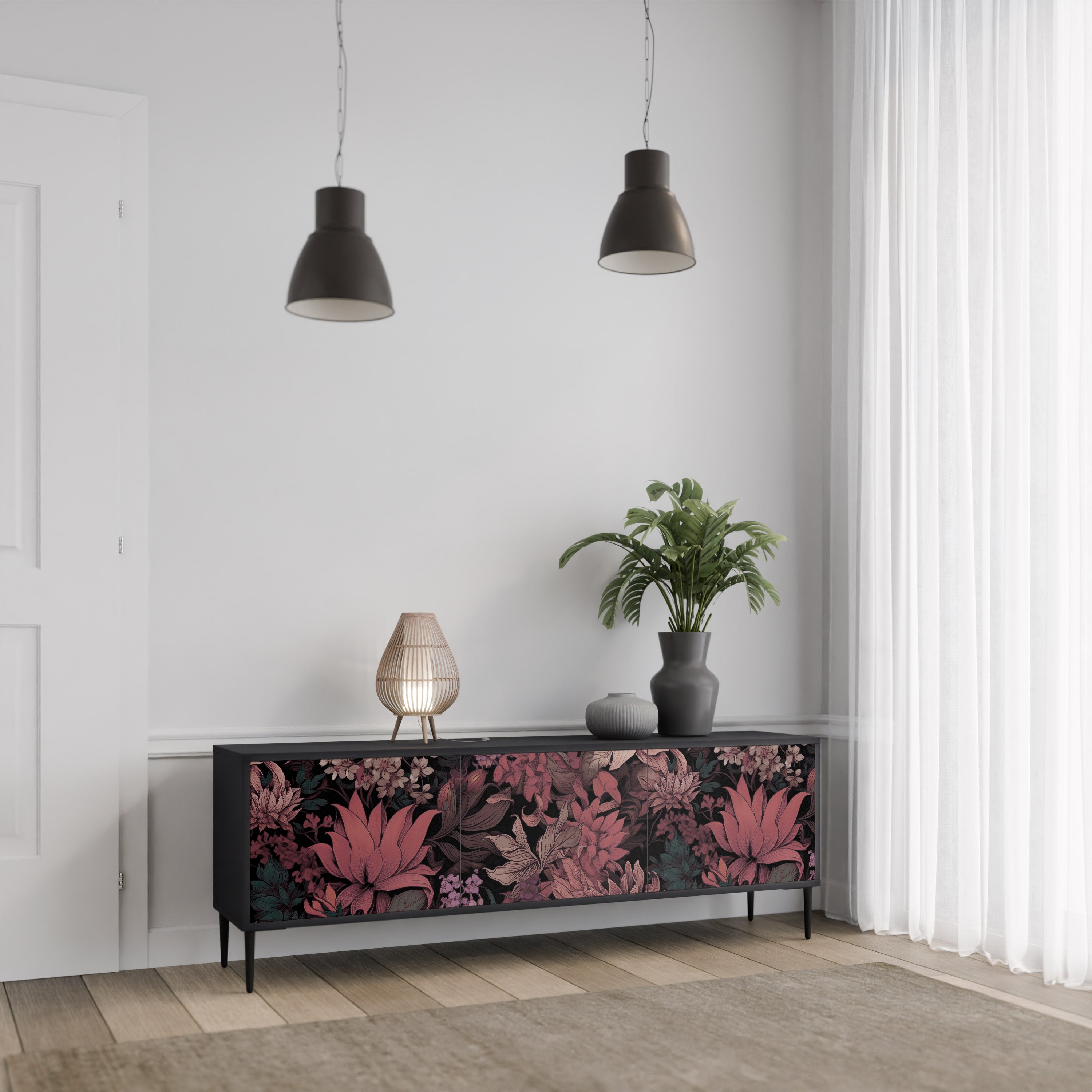 FLORAL WHISPER Szafka RTV 3-drzwiowa korpus Czarny