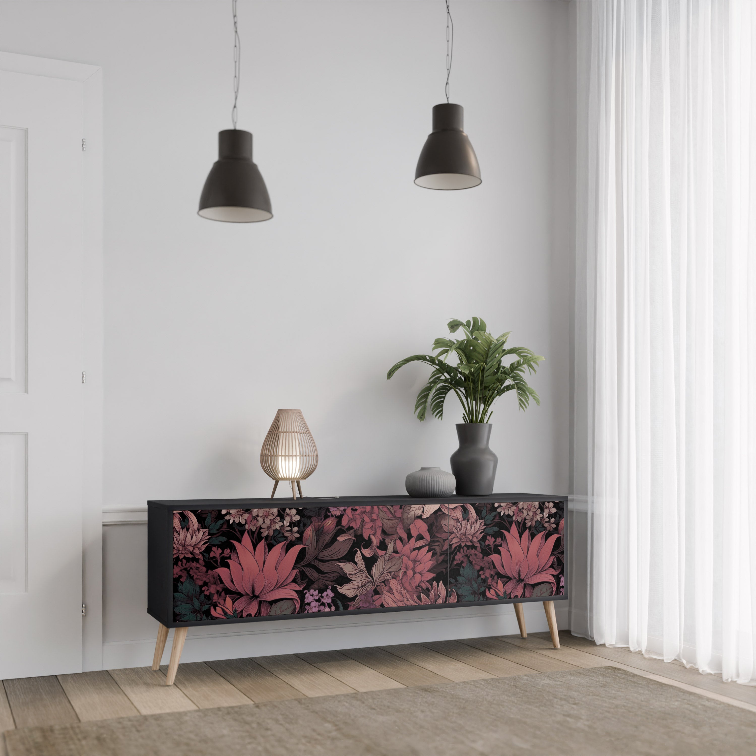 FLORAL WHISPER Szafka RTV 3-drzwiowa korpus Czarny