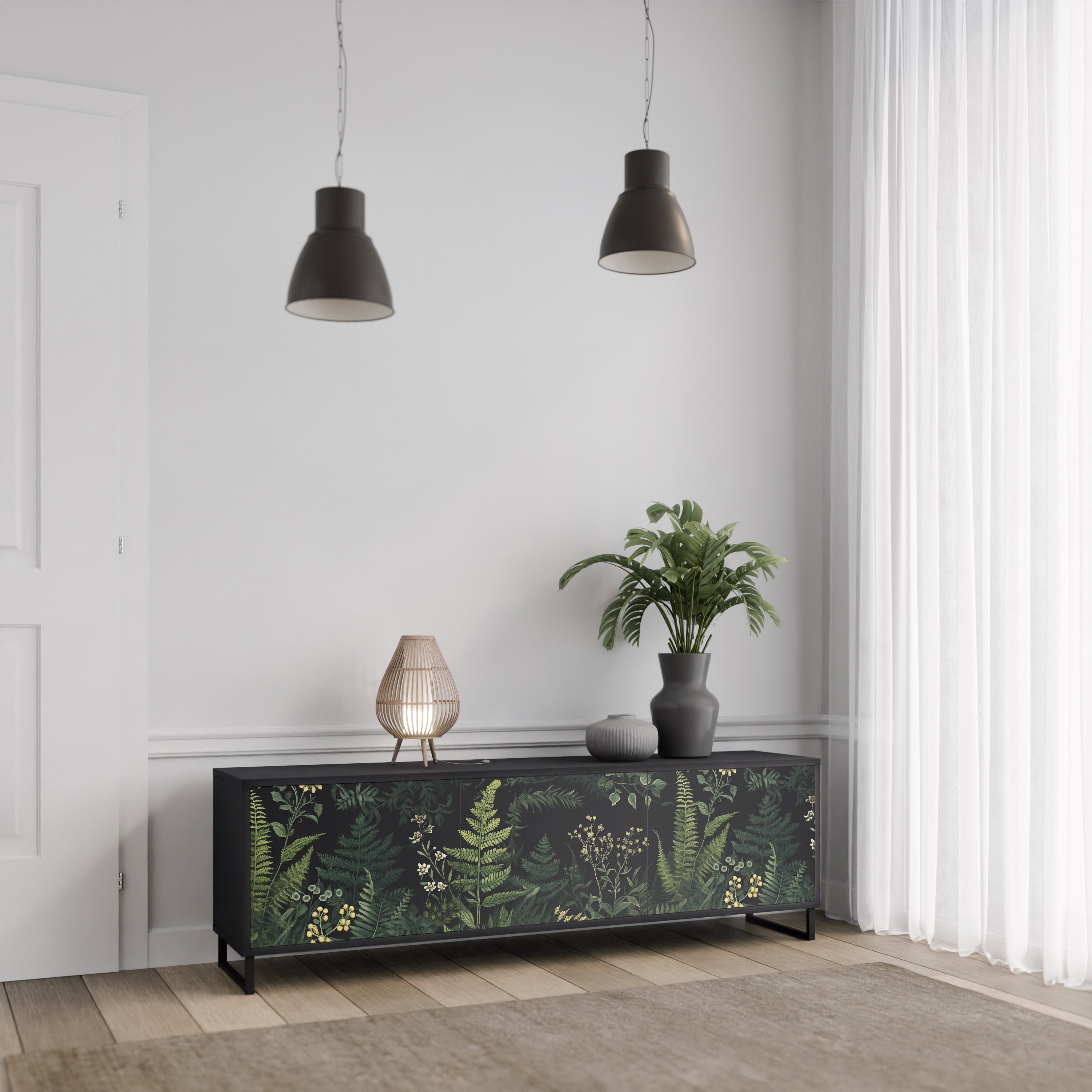FERN FLOWERS Szafka RTV 3-drzwiowa korpus Czarny