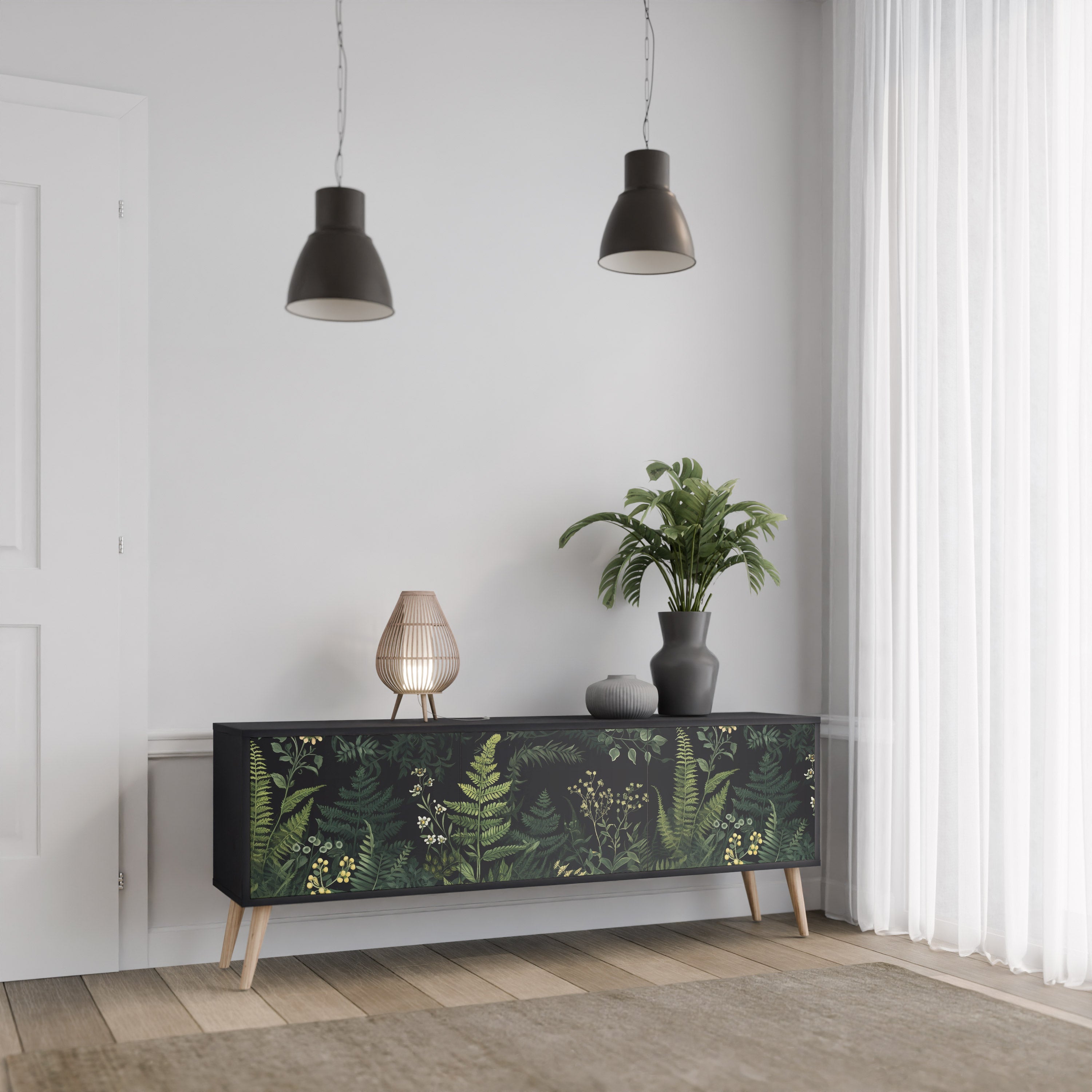 FERN FLOWERS Szafka RTV 3-drzwiowa korpus Czarny