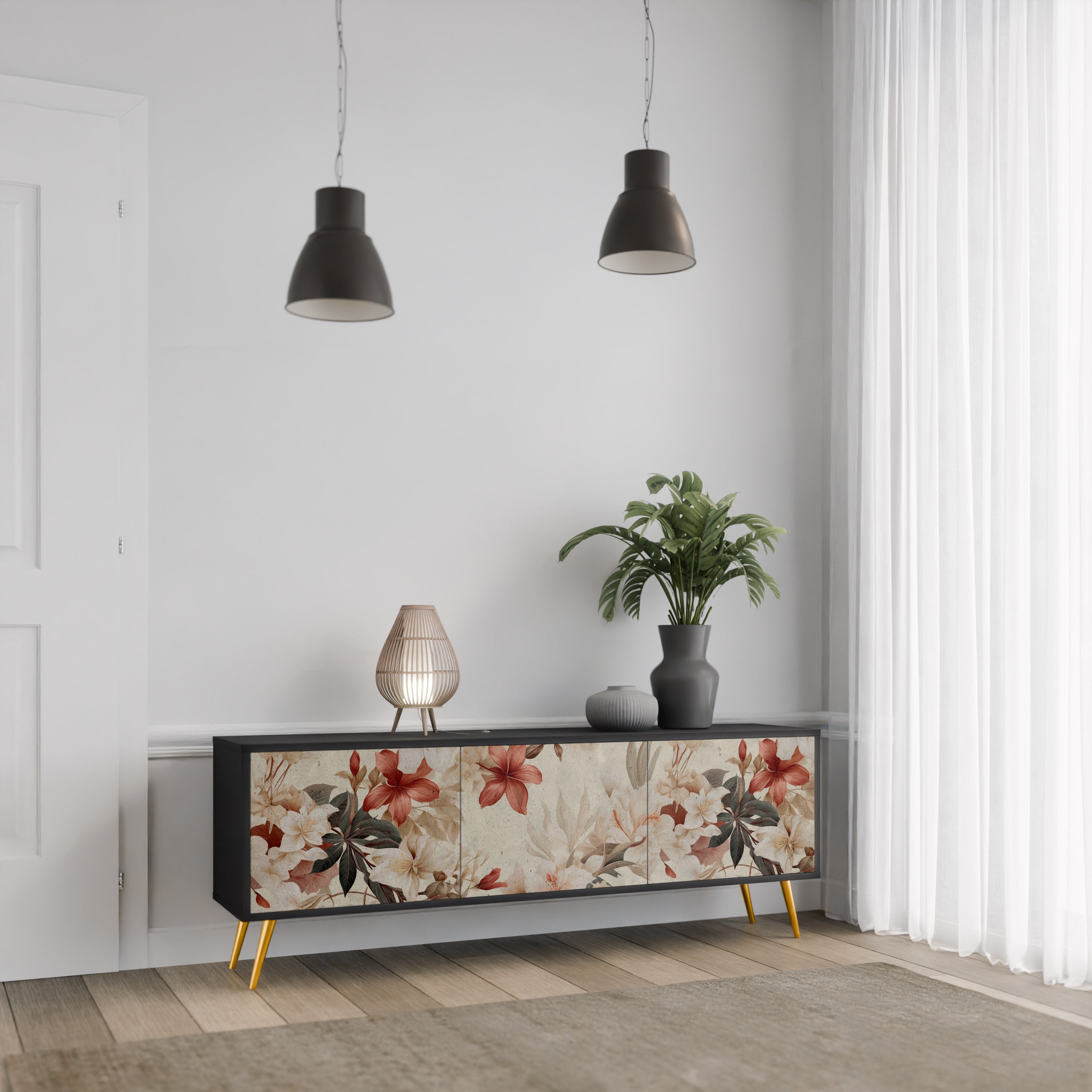 PETAL HARMONY Szafka RTV 3-drzwiowa korpus Czarny