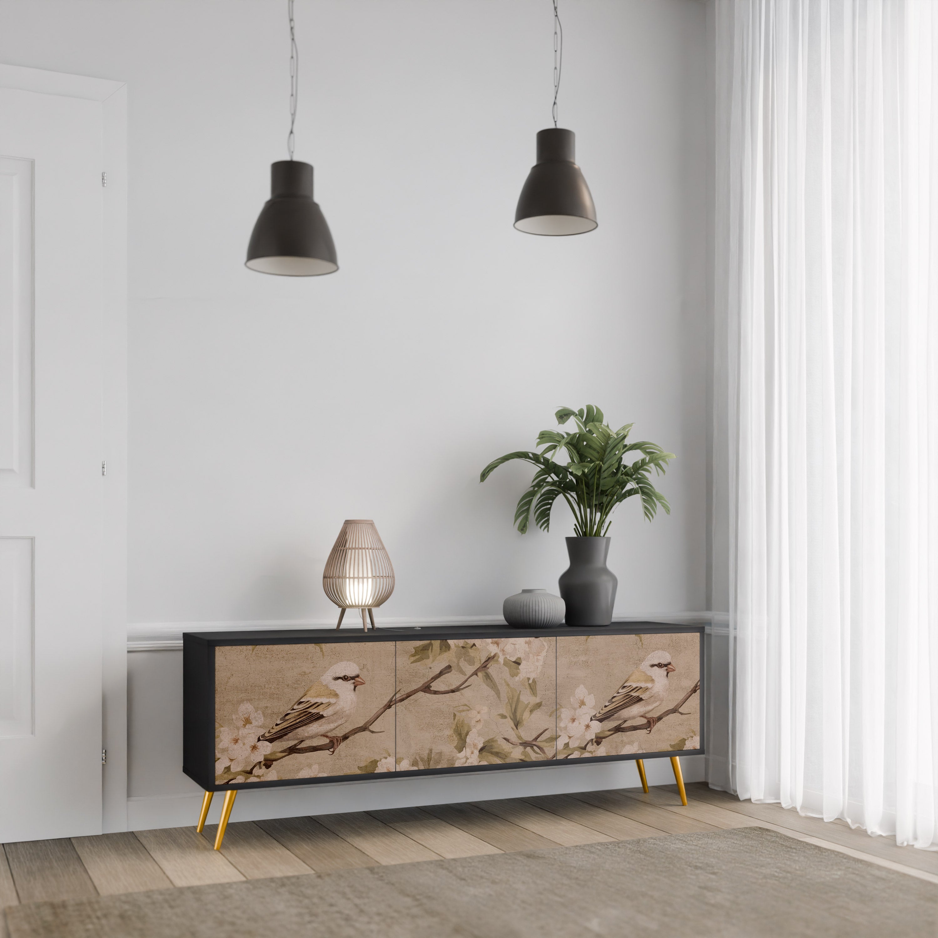 PETAL DISTINGUISH Szafka RTV 3-drzwiowa korpus Czarny