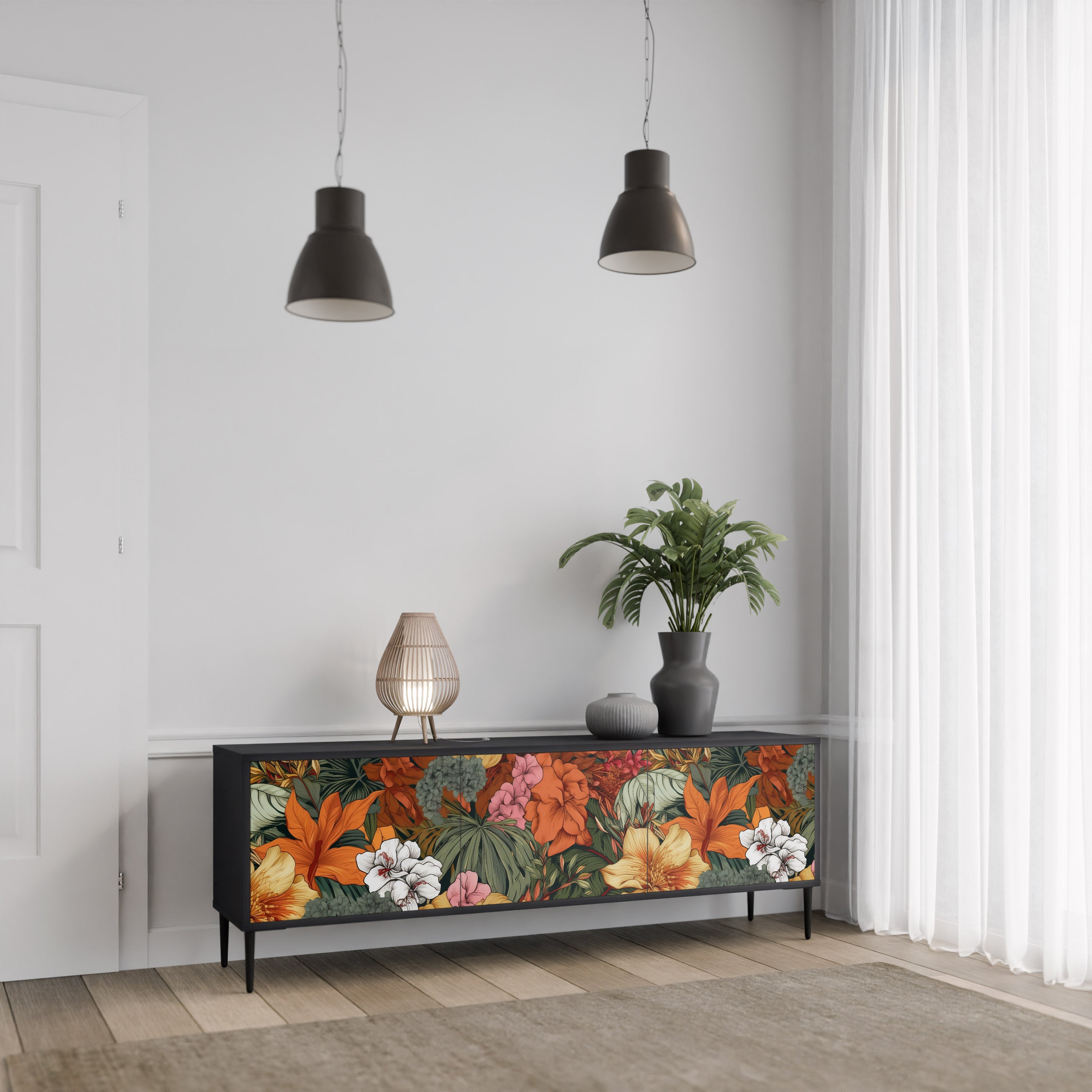 RADIANT FLORA Szafka RTV 3-drzwiowa korpus Czarny