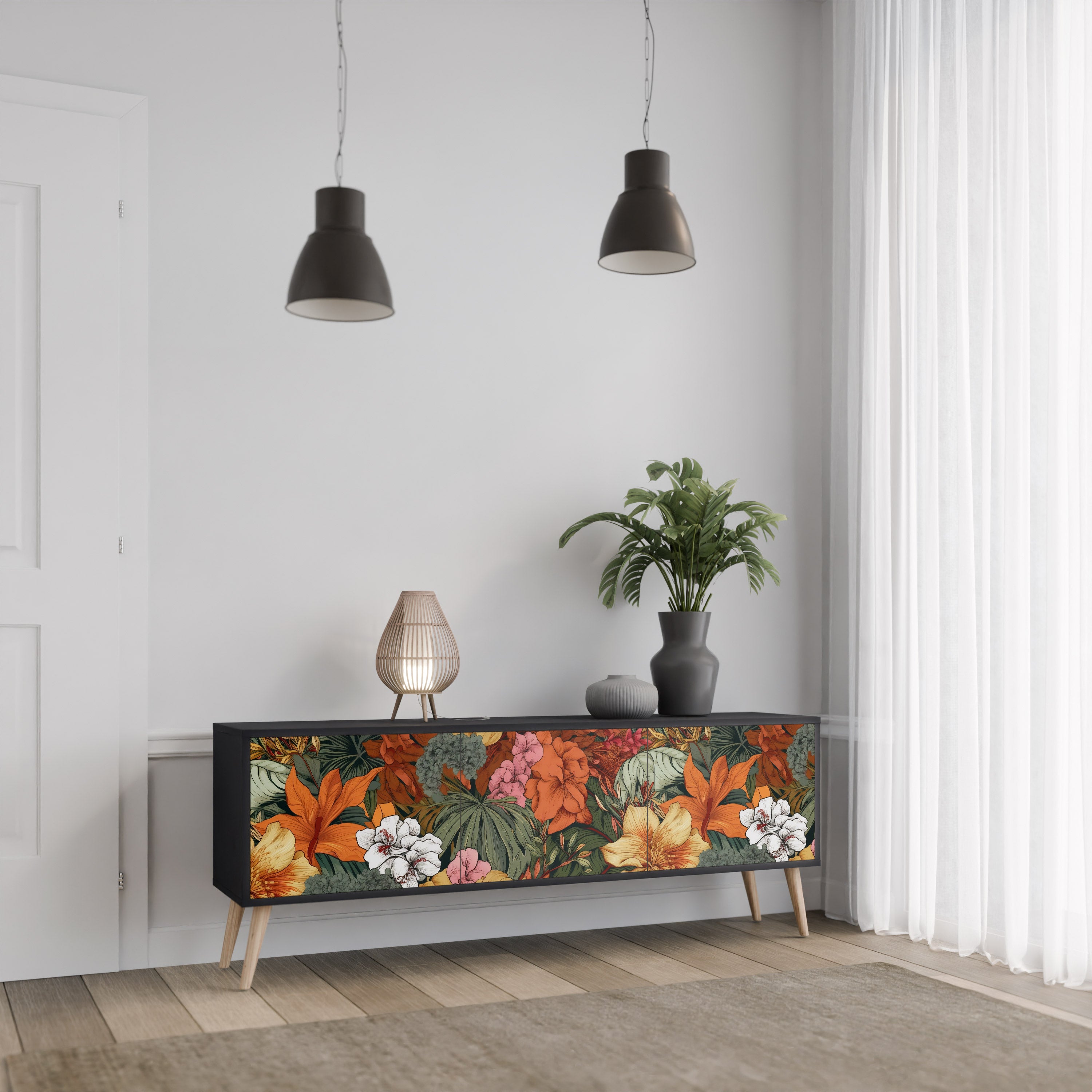 RADIANT FLORA Szafka RTV 3-drzwiowa korpus Czarny