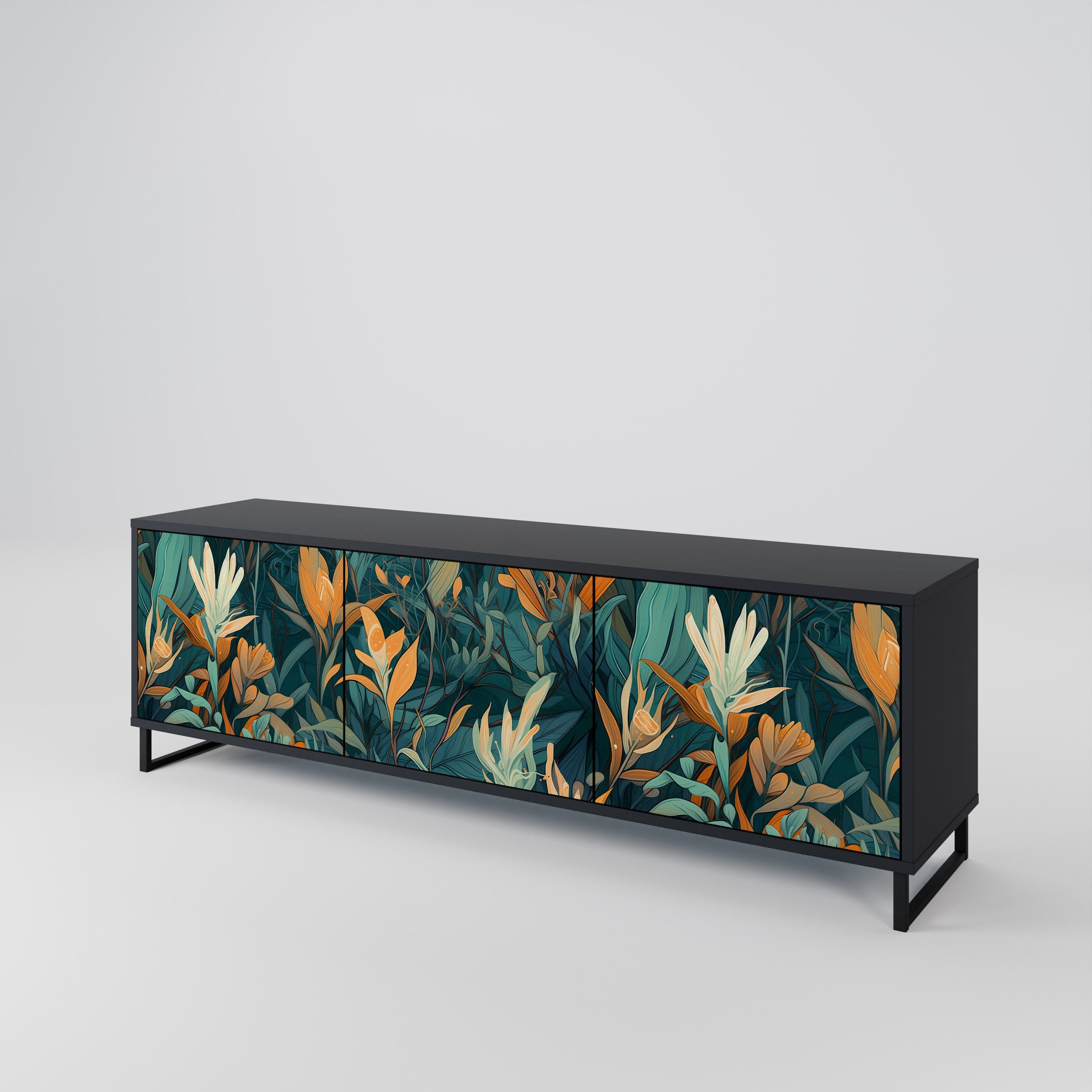 FLORAL SERENITY Szafka RTV 3-drzwiowa korpus Czarny