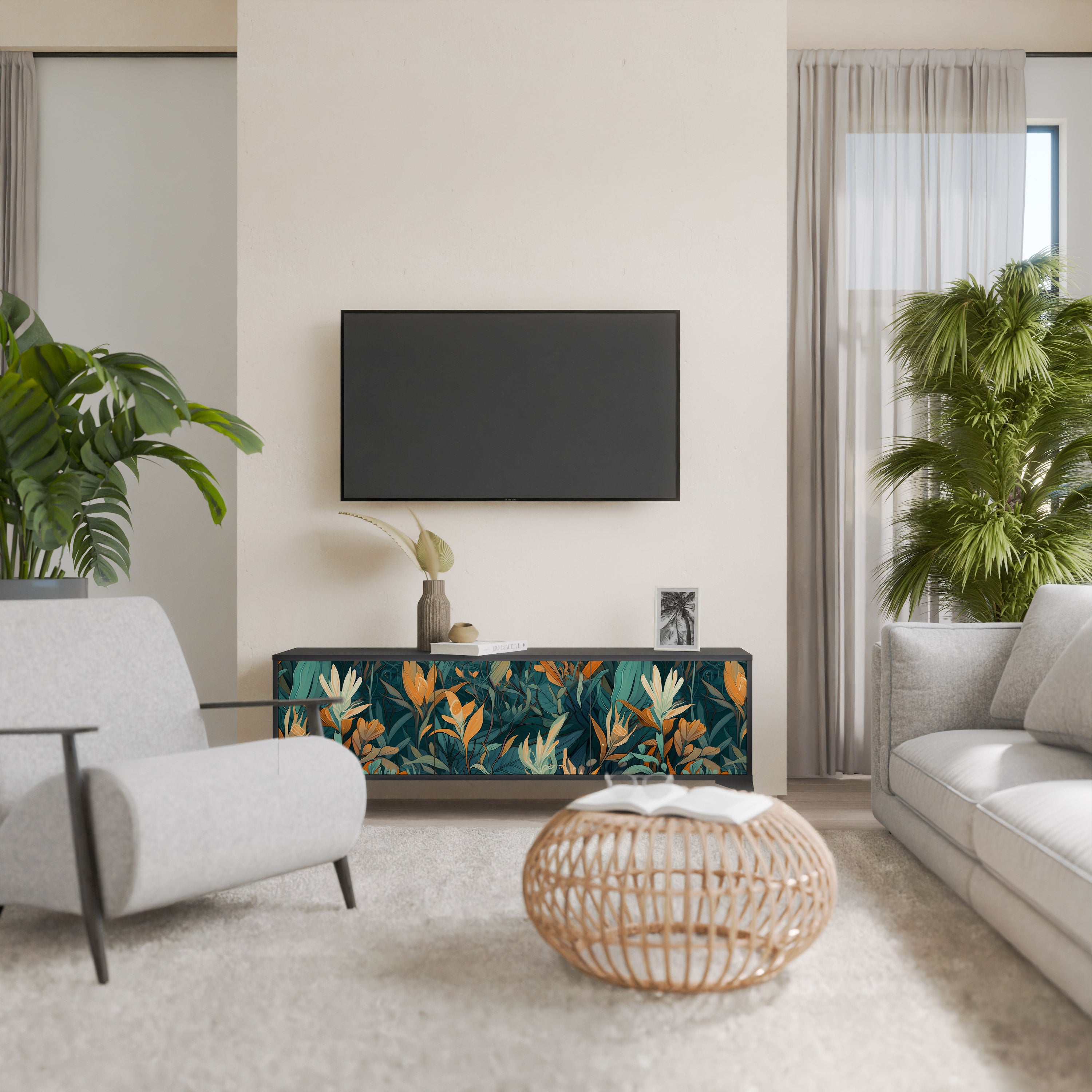 FLORAL SERENITY Szafka RTV 3-drzwiowa korpus Czarny