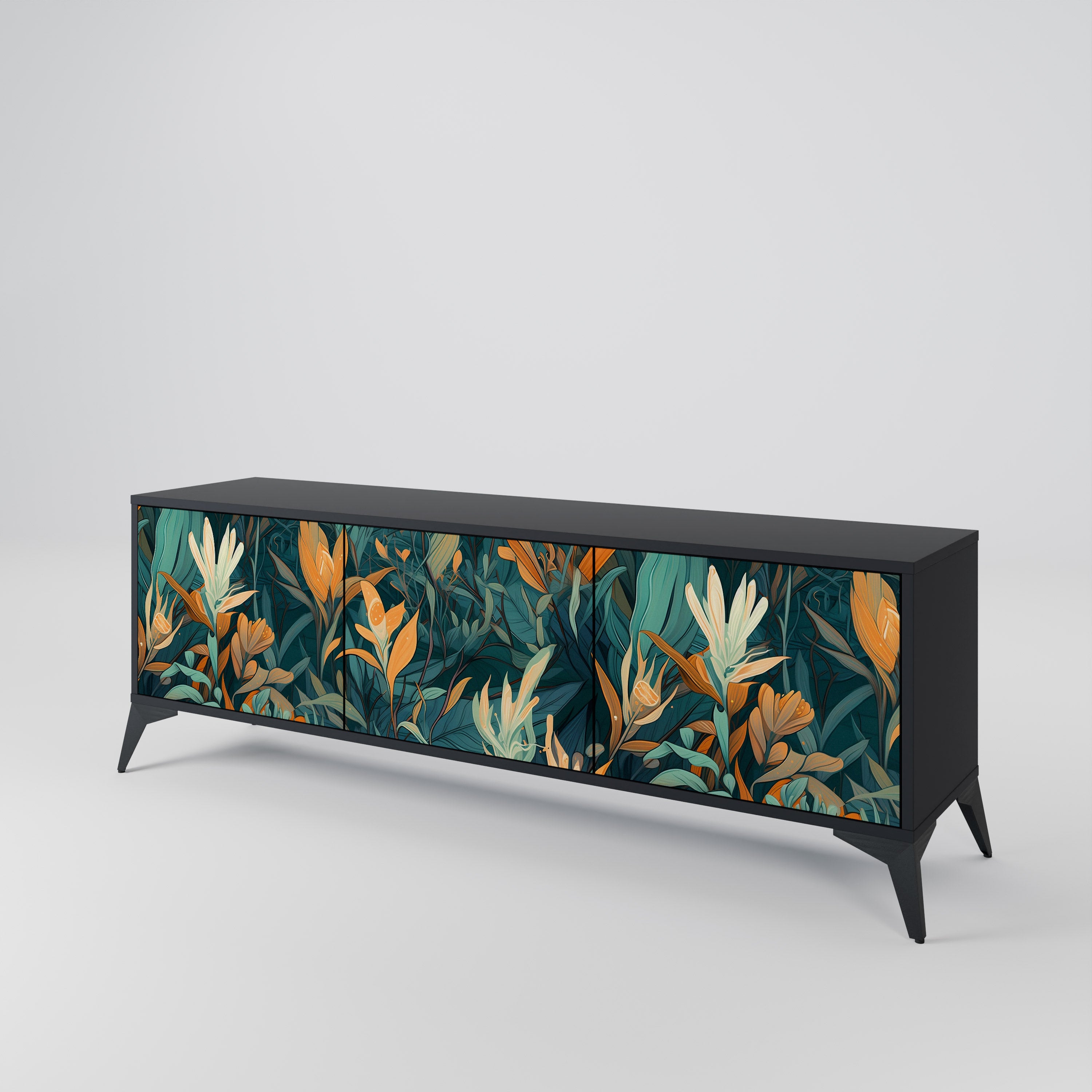 FLORAL SERENITY Szafka RTV 3-drzwiowa korpus Czarny