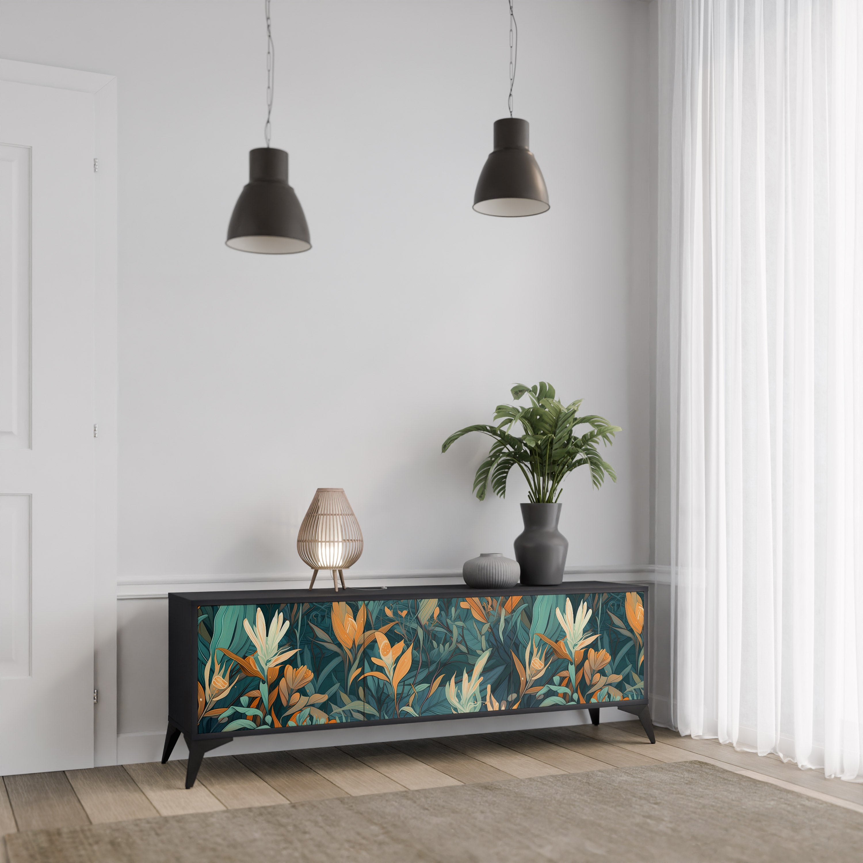 FLORAL SERENITY Szafka RTV 3-drzwiowa korpus Czarny