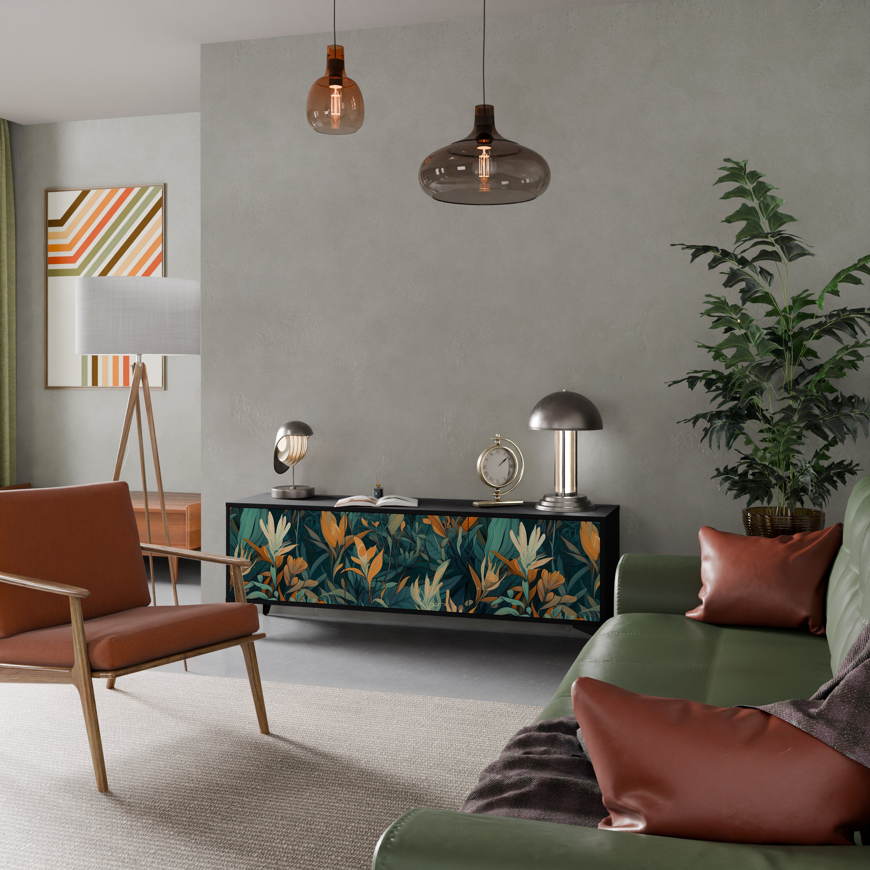 FLORAL SERENITY Szafka RTV 3-drzwiowa korpus Czarny