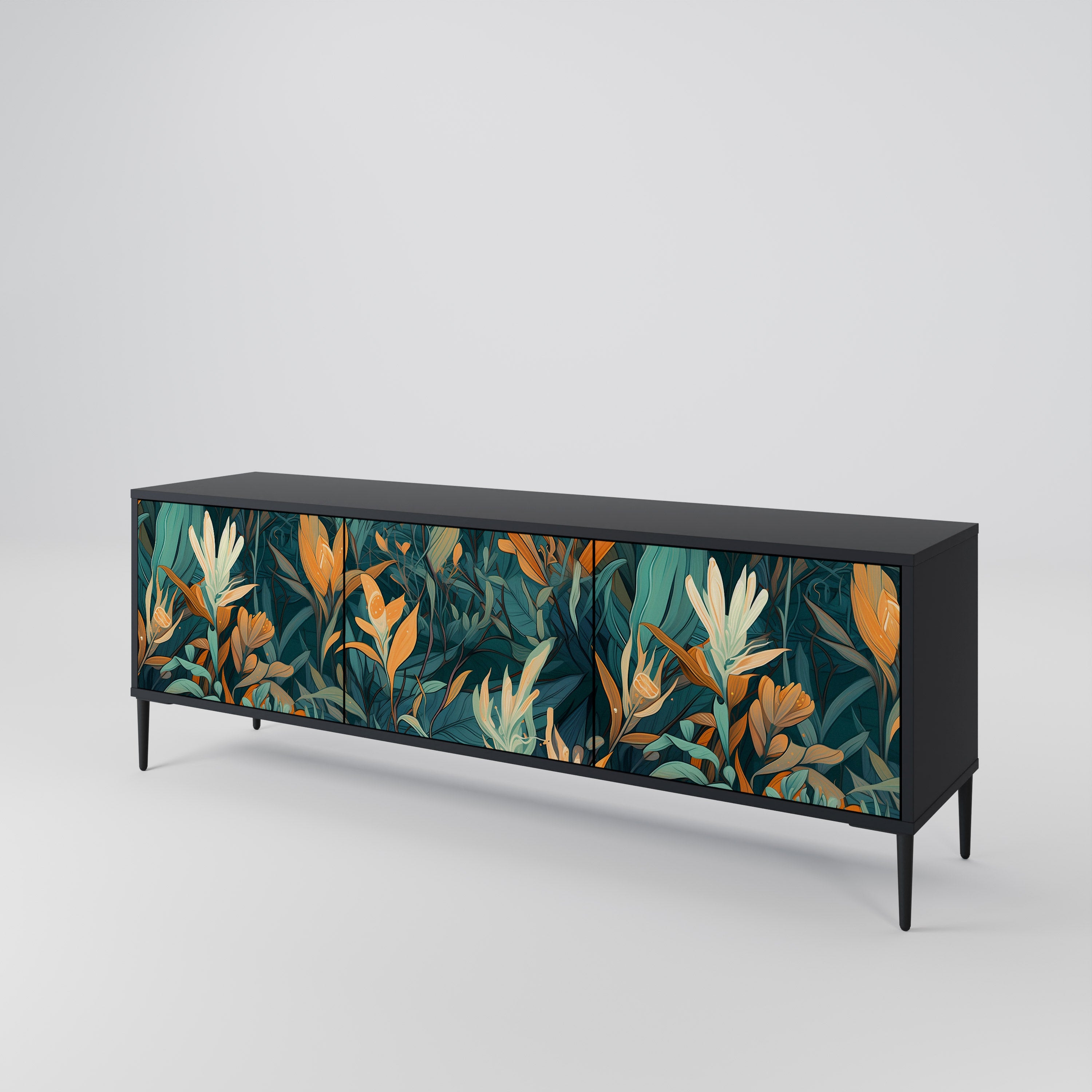 FLORAL SERENITY Szafka RTV 3-drzwiowa korpus Czarny