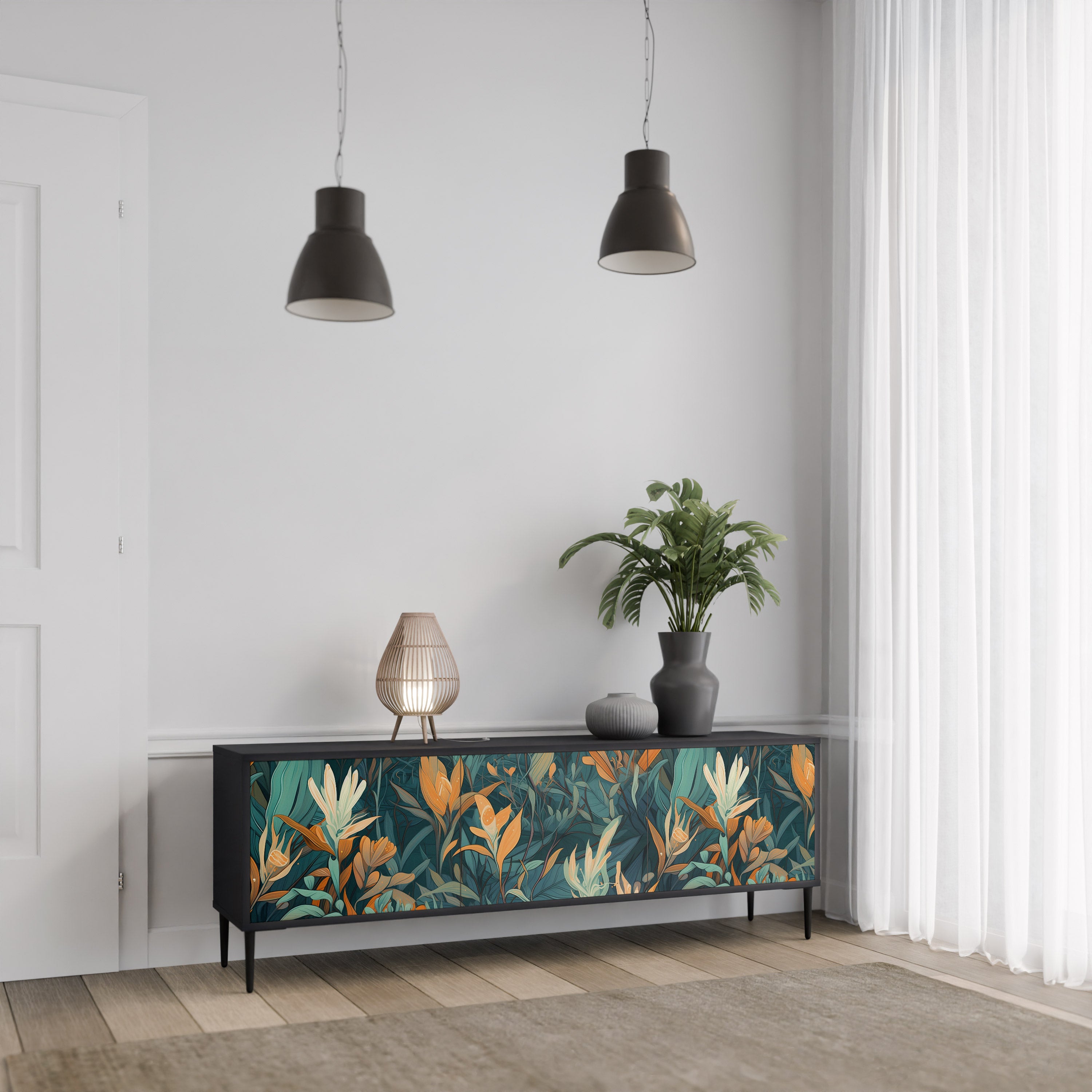 FLORAL SERENITY Szafka RTV 3-drzwiowa korpus Czarny